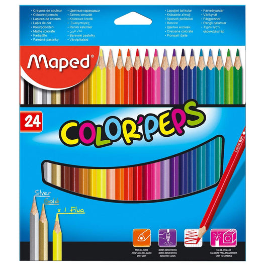 Maped - Color'Peps - Lápices de colores triangulares, 24 piezas, punta 4mm