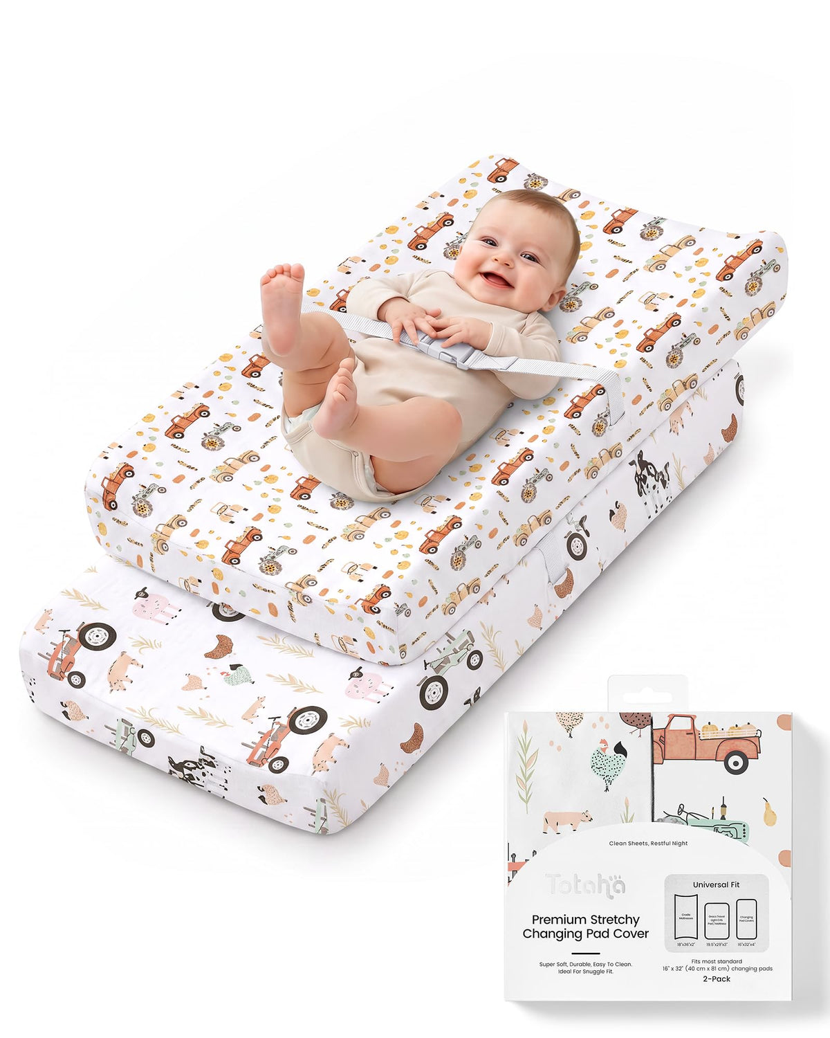 TotAha Premium Cubierta elástica para cambiador para bebé niña o niño, hipoalergénica, extremadamente suave, comodidad sedosa, fundas ajustadas para cambiador de pañales, 16 x 32, 2 paquetes, calabaza