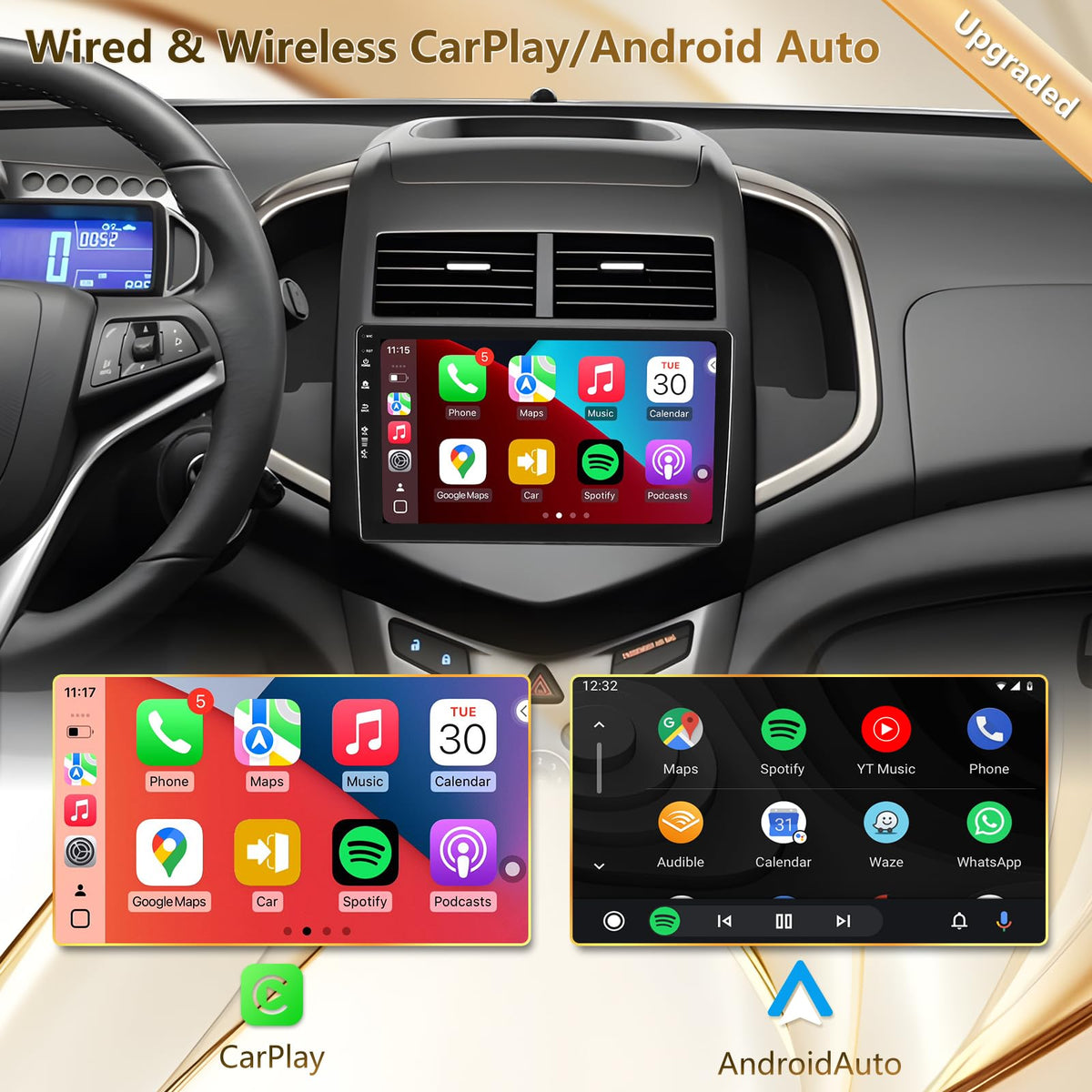 Radio de Coche Android13 WiFi 5G Chevy Sonic Aveo 2011-2015 con Navegación GPS y Cámara HD