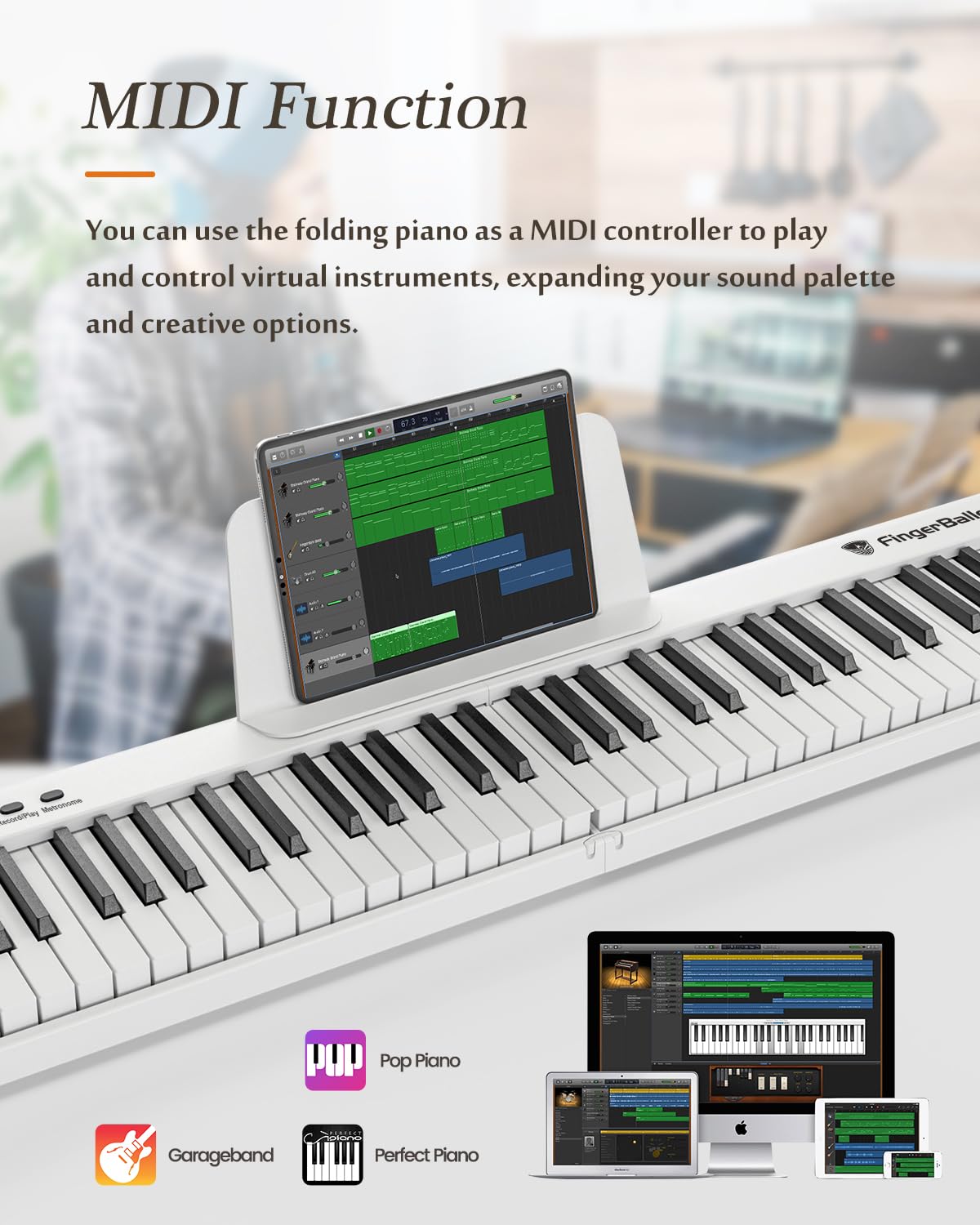 FingerBallet - Teclado de piano portátil con doble peso para piano digital de 88 teclas, tamaño completo, grano de madera, teclado de piano eléctrico con Bluetooth MIDI, adecuado para adultos, niños pequeños, niños