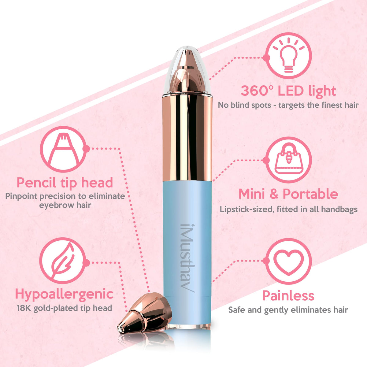 iMusthav Removedor Portátil de Vello para Cejas para Mujer, Indoloro