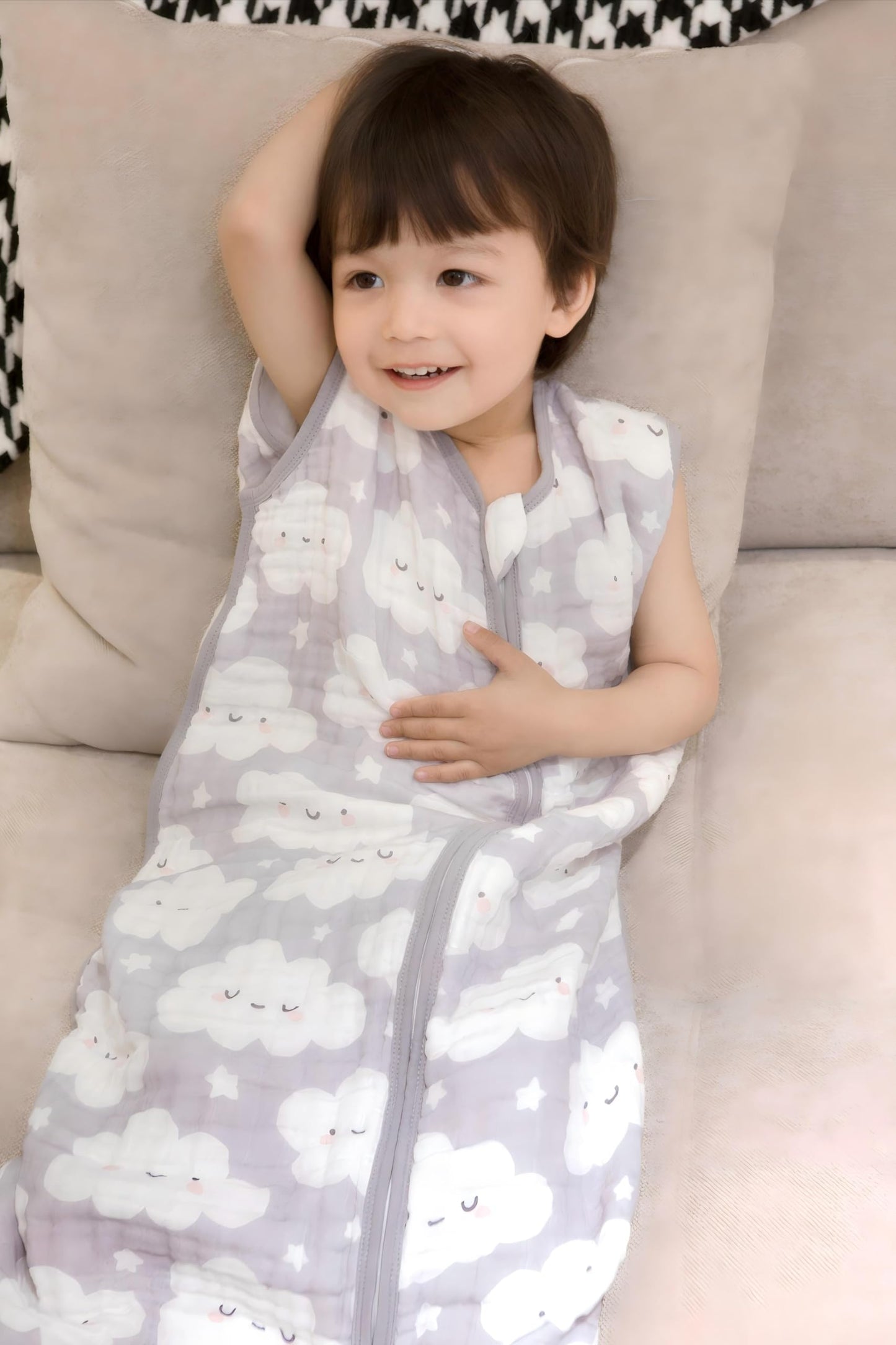 TADO MUSLIN - Saco de dormir para bebé de 2 a 4 T, manta portátil para bebé, 100% algodón orgánico, 0.5 TOG, sacos de dormir para niños pequeños, cierre de 2 vías, 4 capas, 2T, 3T, 4T, nube
