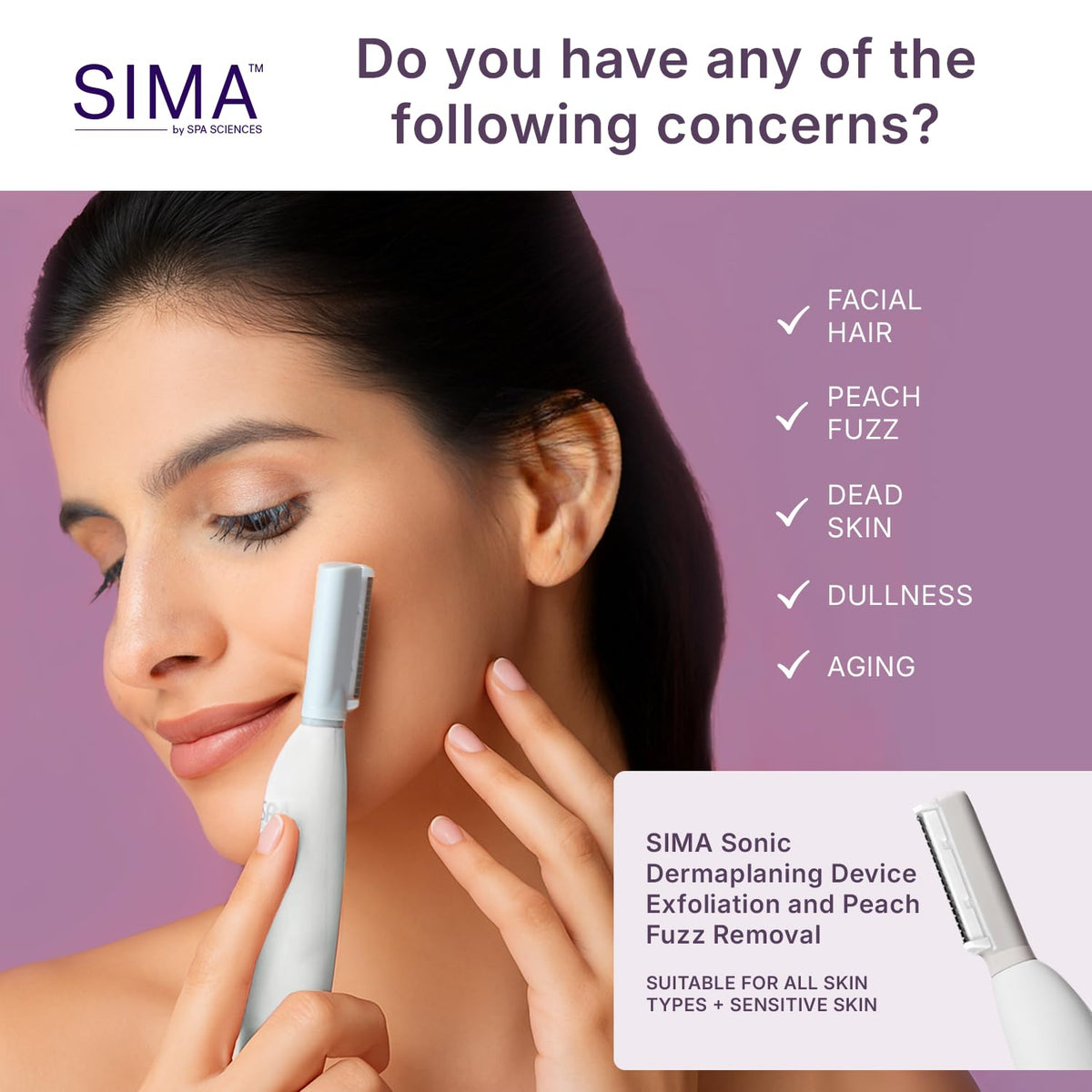 SPA SCIENCES- HERRAMIENTA ELÉCTRICA DE DERMAPLANING: elimine el vello facial no deseado de manera rápida y sencilla mientras se exfolia con nuestra herramienta de dermaplaning SIMA. Esta herramienta d