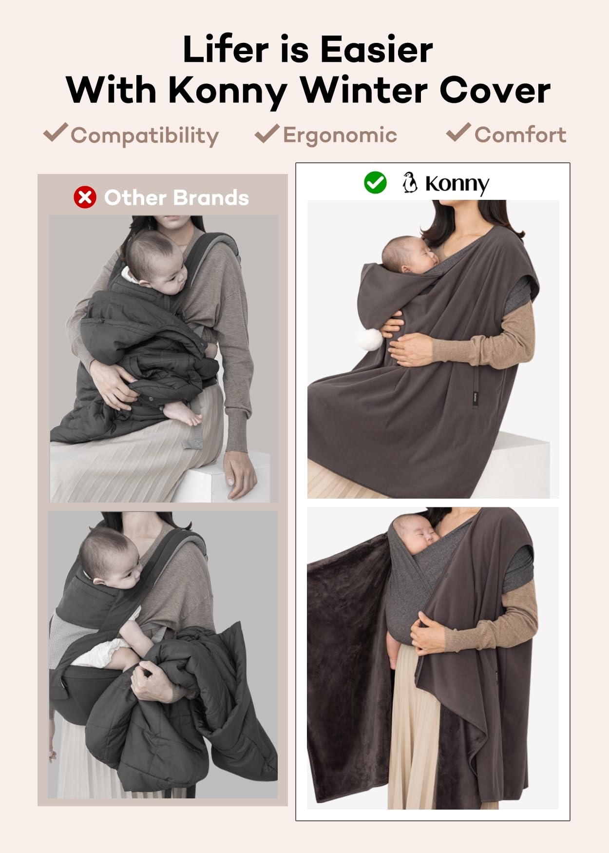 Konny - Funda de invierno para bebé, chamarra de forro polar para mujer, chamarra de maternidad, chaleco con capucha (azul cielo, talla grande)