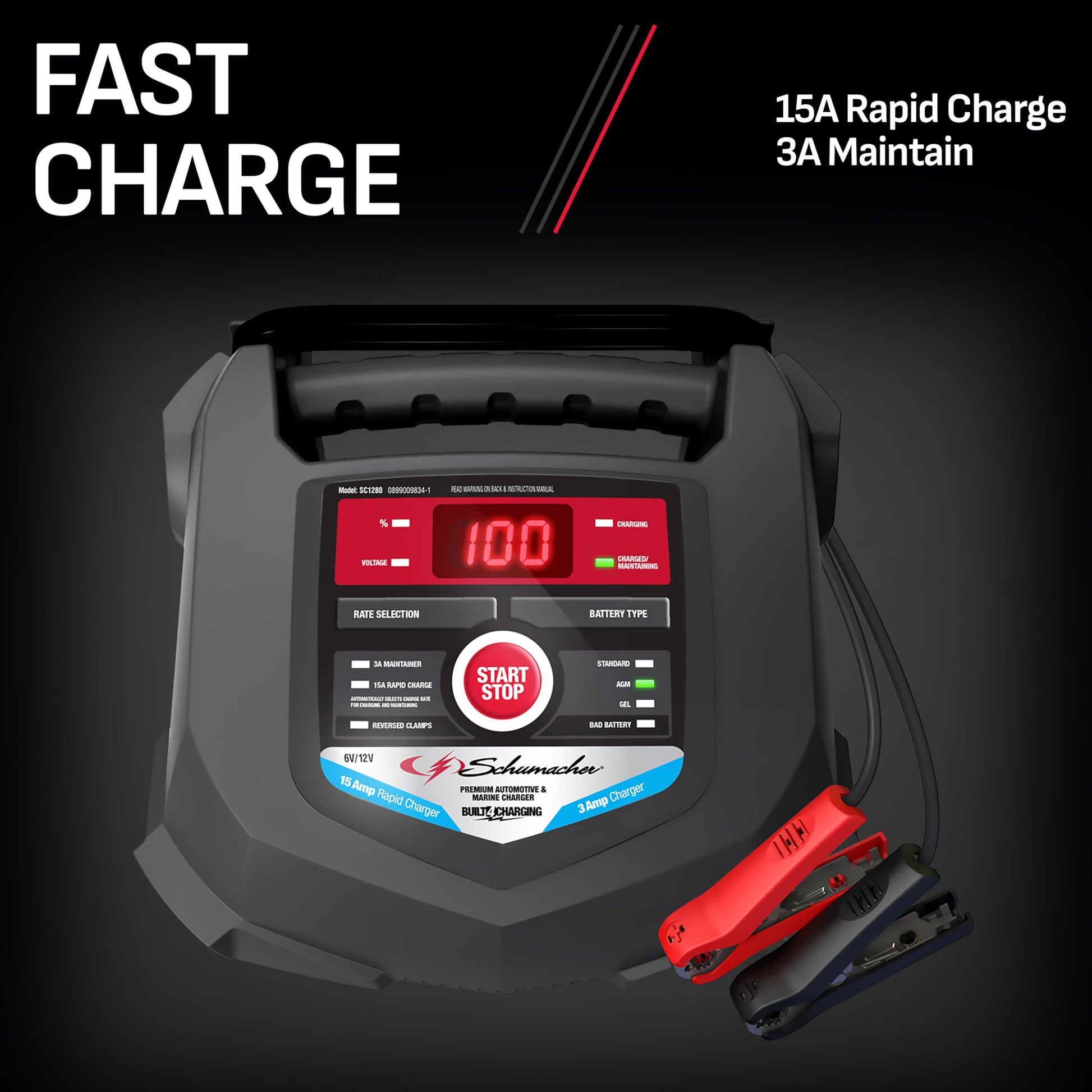 Schumacher SC1280 - Cargador rápido para automoción y baterías marinas (15 A)