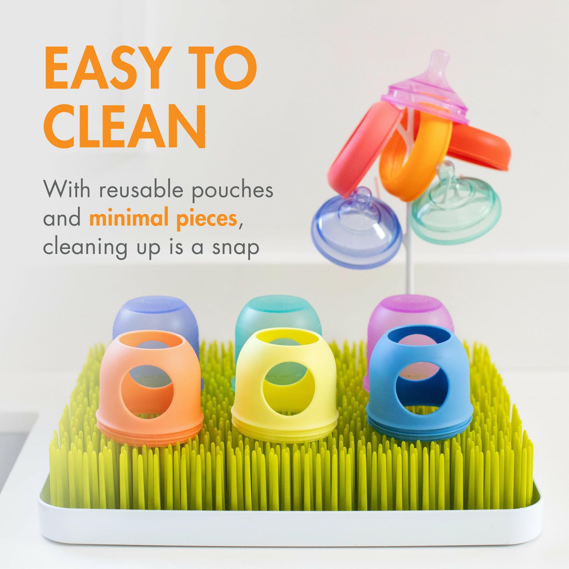 Boon Nursh - Bolsa de silicona reutilizable para biberones – Pezón de flujo lento – Bolsa de silicona para biberones y pezones – Esenciales para la alimentación del bebé – Bloque de color – 0-3 meses