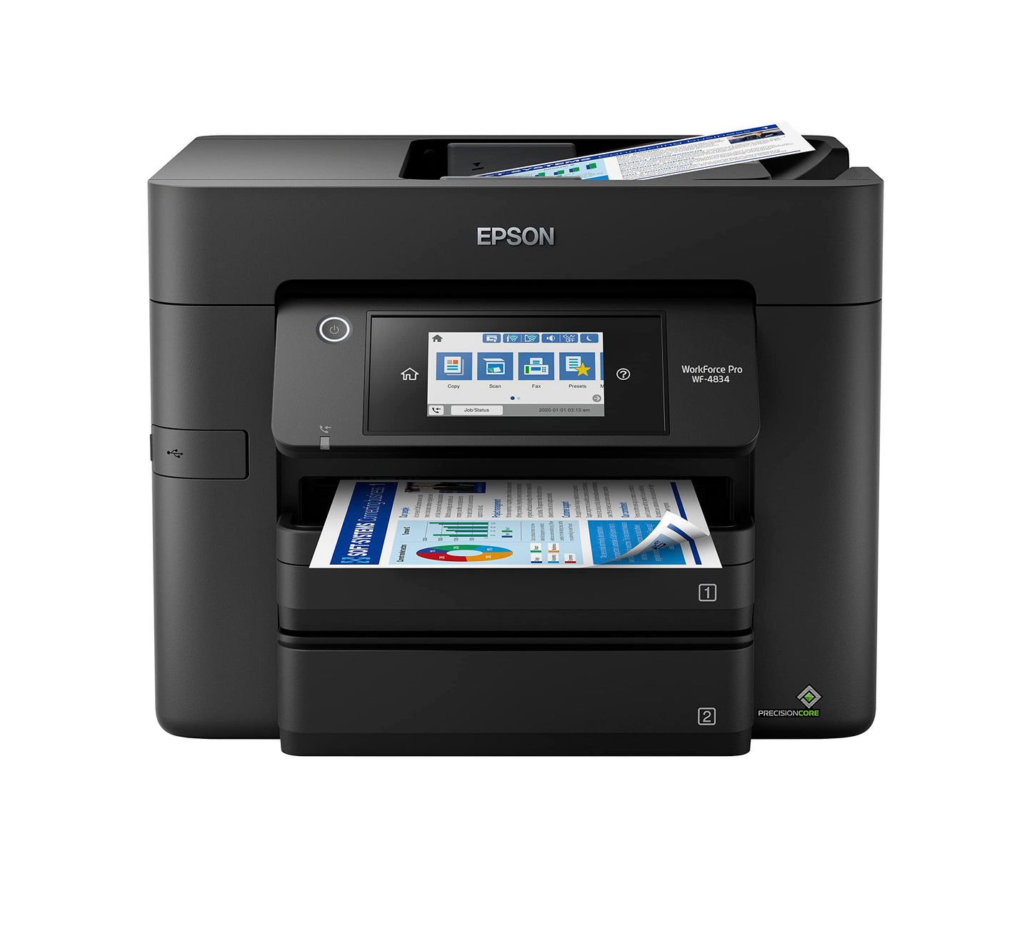 Epson Workforce Pro WF-4834 Impresora inalámbrica Todo en uno con impresión automática de 2 Caras, Copia, escaneo y fax, ADF de 50 páginas, Capacidad de Papel de 500 Hojas y visualización táctil a