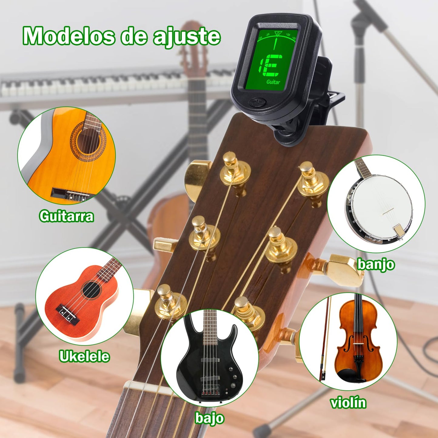 Afinador de Guitarra, Afinador de Guitarra con Pantalla LCD, Afinador Electrónico con Clip para Guitarra Acústica, Guitarra Eléctrica, Violín, Recargable (Afinador de Guitarra(recargabilidad))