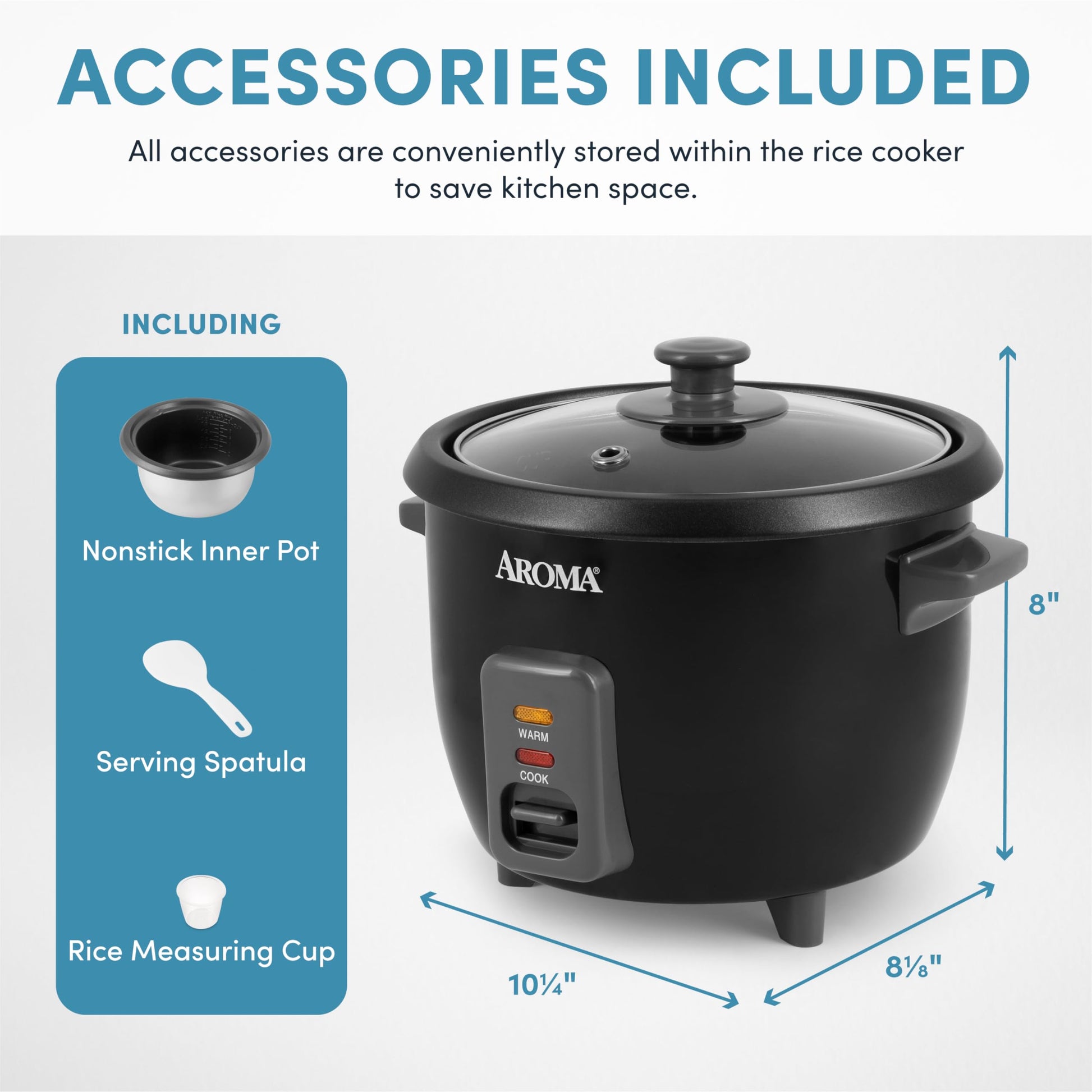 Aroma Housewares 1.5Qt. Arroz y grano (ARC-363NGB), negro, 6 tazas cocidas / 3 tazas sin cocer