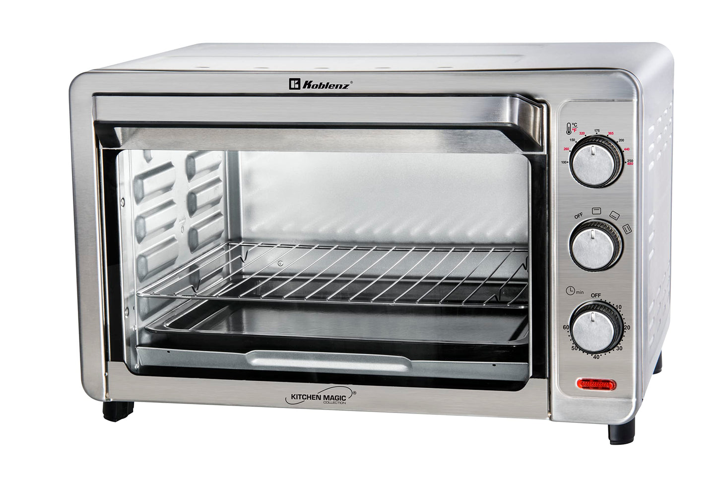 Horno Eléctrico de Convección Koblenz, 9 Rebanadas, 32 L, Timer de 60 Minutos y 3 Programas de Cocción que Permiten Asar, Gratinar, Dorar y Tostar, 1500W, 3 Accesorios, Acero Inoxidable (HKM-1500 S)