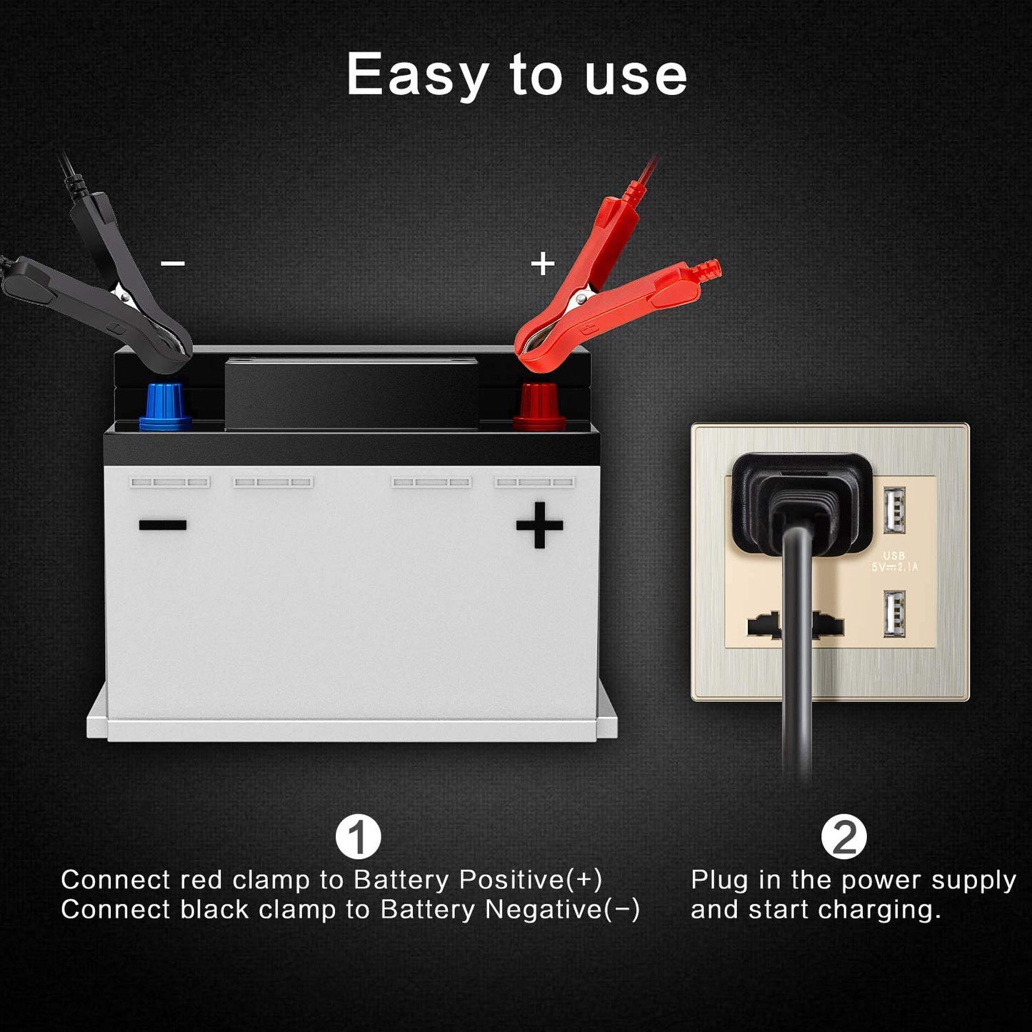 FOXSUR Cargador y mantenedor de batería de coche, 12 V 5 amperios, completamente automático, cargador de batería inteligente con visualización LCD, utilizado para cargar, mantener y reparar baterías