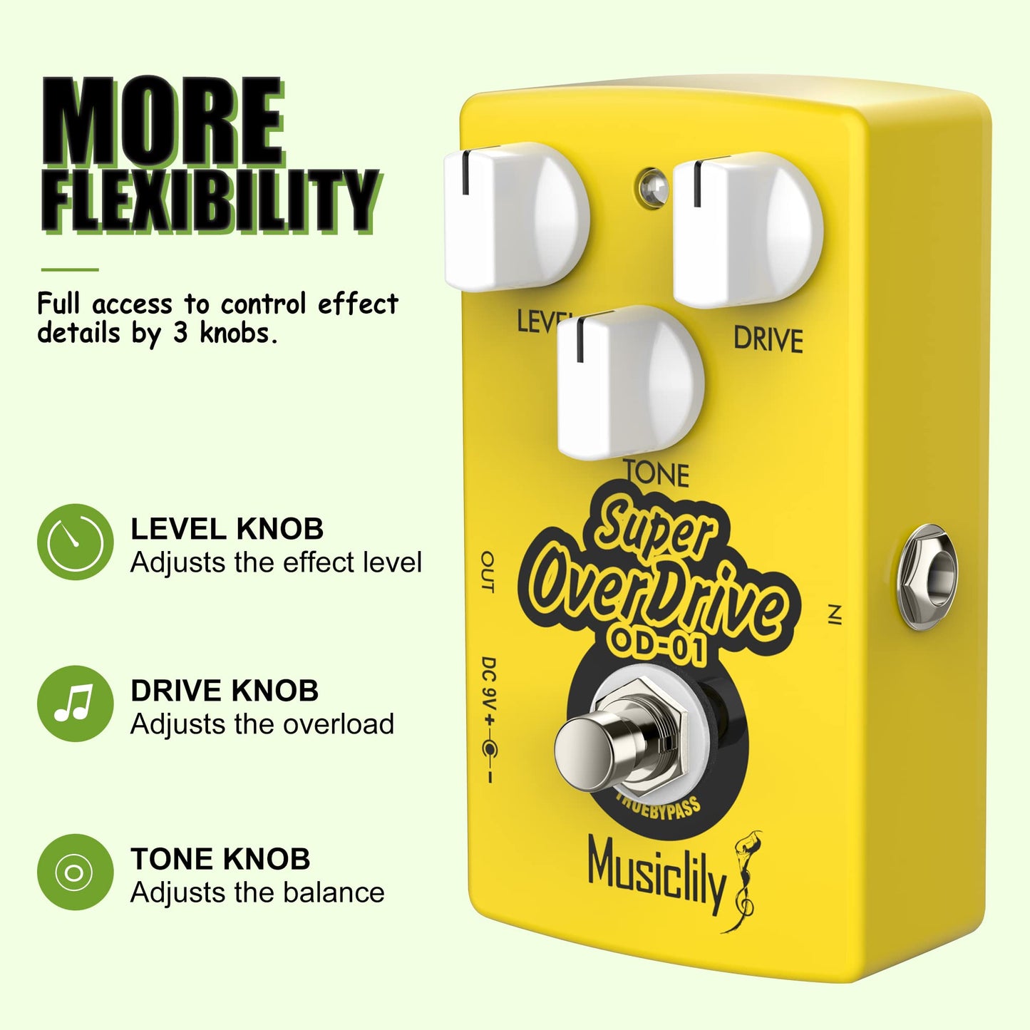 Pedal de Efectos Musiclily Pro Super Overdrive 9V DC para Guitarra Eléctrica/Bajo