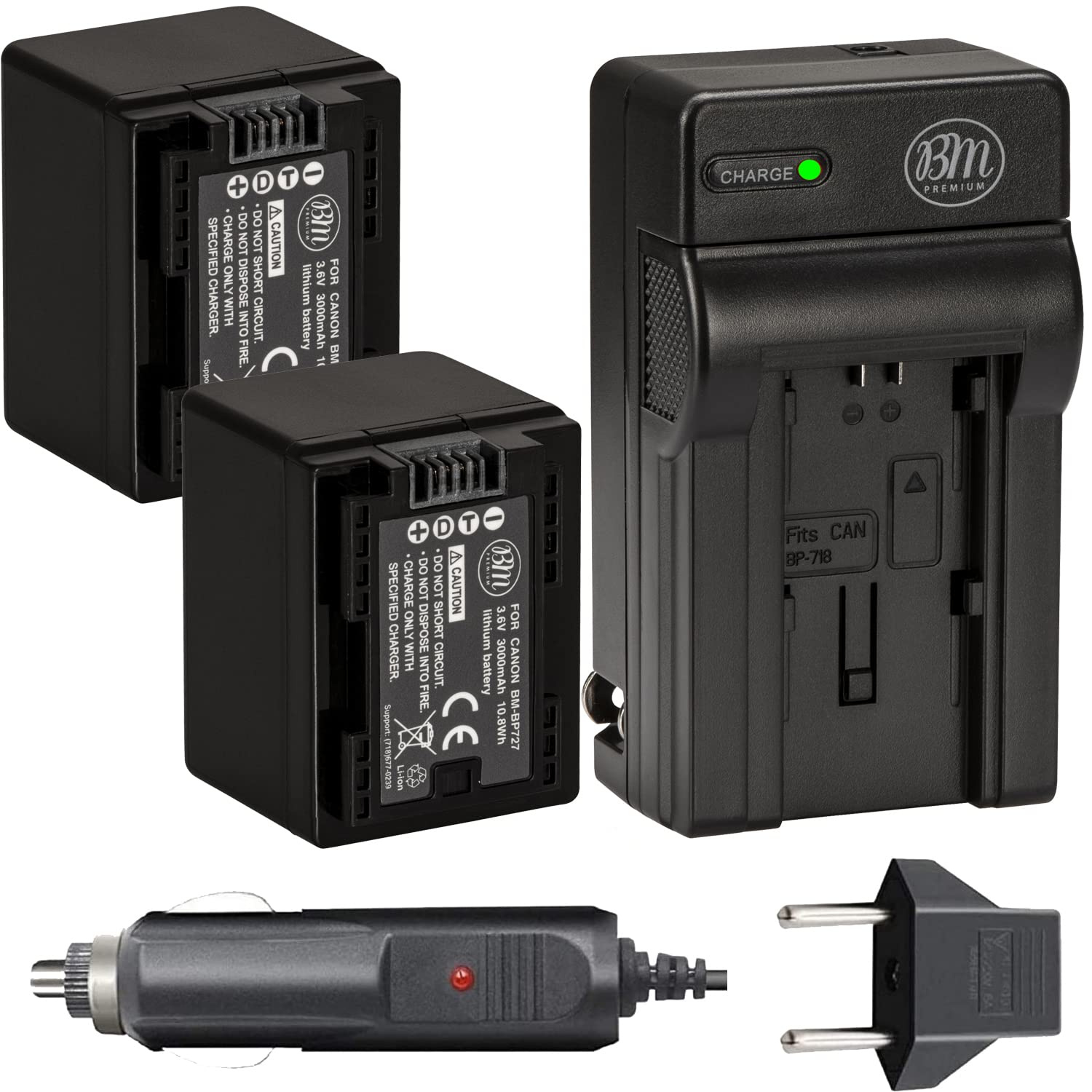 Bm Premium totalmente Decoded 2-Pack de BP-727 Baterías y cargador de batería para Canon VIXIA HF R70, HF R72, HF R700 Hfm50, HFM52, Hfm500, Hfr30, Hfr32, Hfr300, Hfr40, Hfr42, Hfr400, Hfr50, Hfr52, Hfr500, hfr60, hfr62, hfr600 videocámara