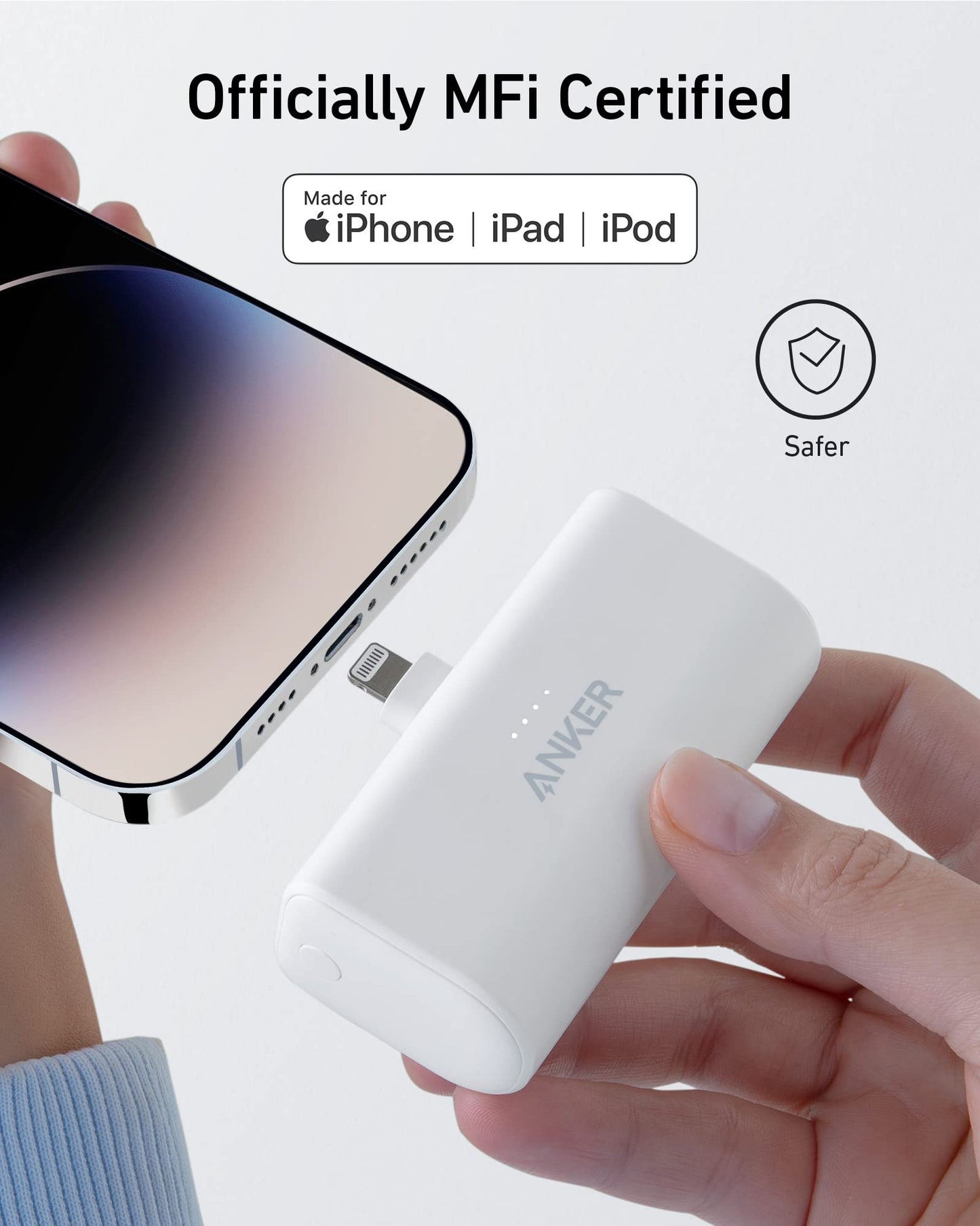 Power Bank Anker Nano Negro con Conector Lightning Plegable y Certificación MFi para iPhone 14/13/12