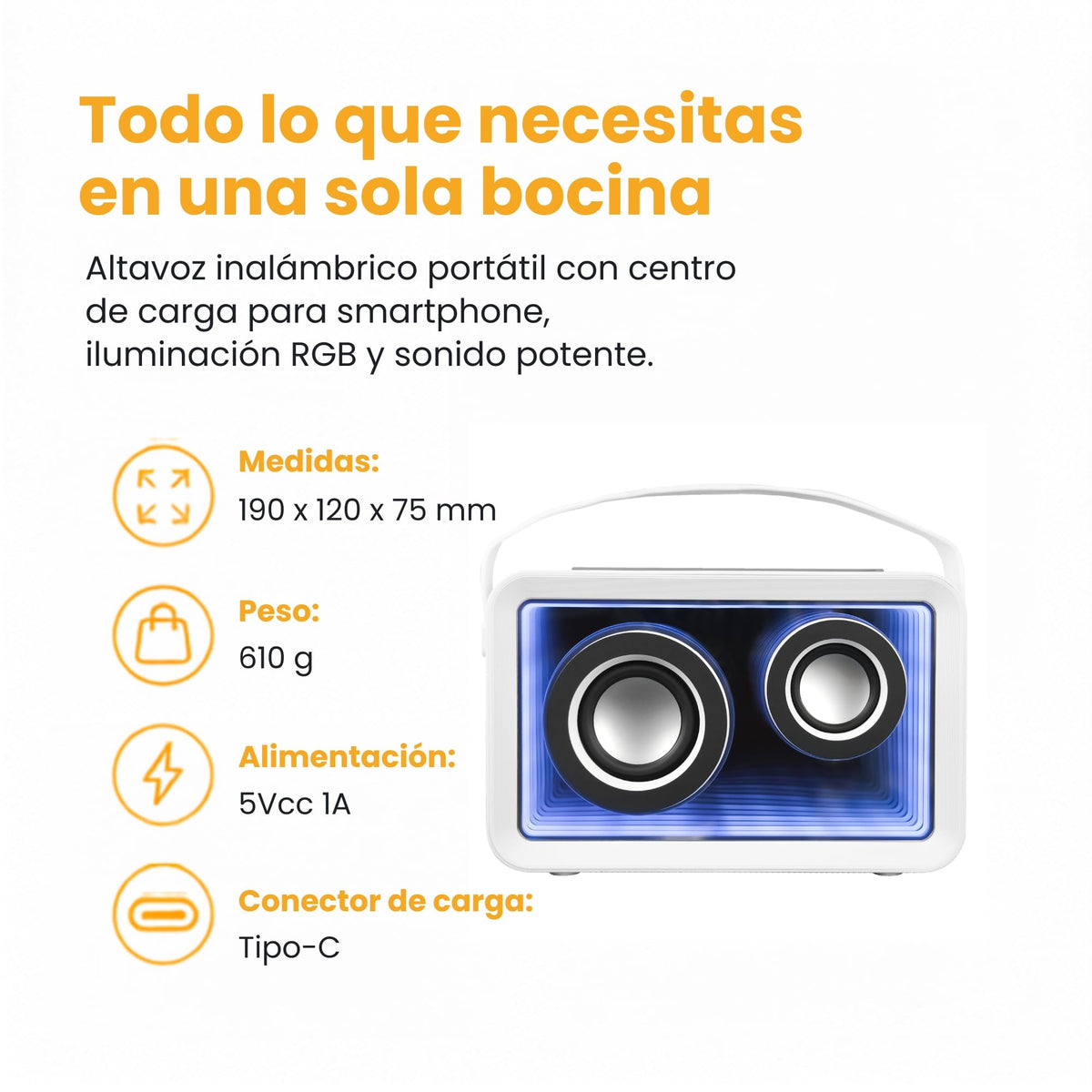 Bocina Inalámbrica PERFECTCHOICE Transparente con Centro de Carga para Smartphone Loopstar