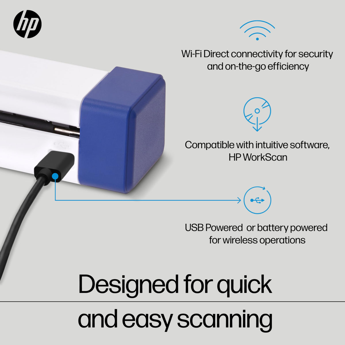 Escáner Portátil HP PS100W Wi-Fi para Computadora Portátil