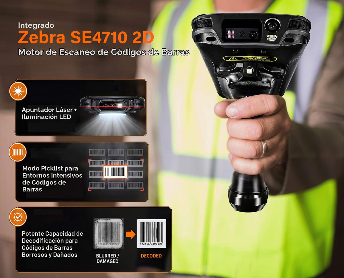 Terminal de Datos Portátil Archer Products Negro con Escáner de Código de Barras 1D y 2D, 3G 4G WiFi BT GPS y Empuñadura Ergonómica de Pistola