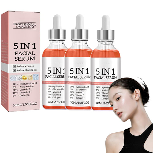 Potente Sérum Facial Antiedad 5 en 1,Suero Facial de Vitamina C con Niacinamida,Serum Facial Antiedad con Colágeno,Serum Facial de Vitamina C con Ácido Hialurónico(3Pcs)