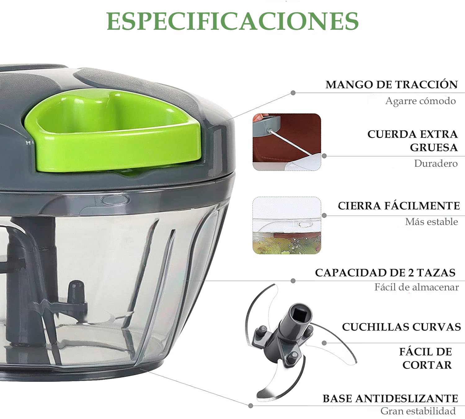 U Chef Procesador Manual de Alimentos 2 en 1, Molinillo de ajo, Picadora de Verduras, Picador de cebolla, Cortador de Verduras de Cocina portátil de 550 ml (Chico)