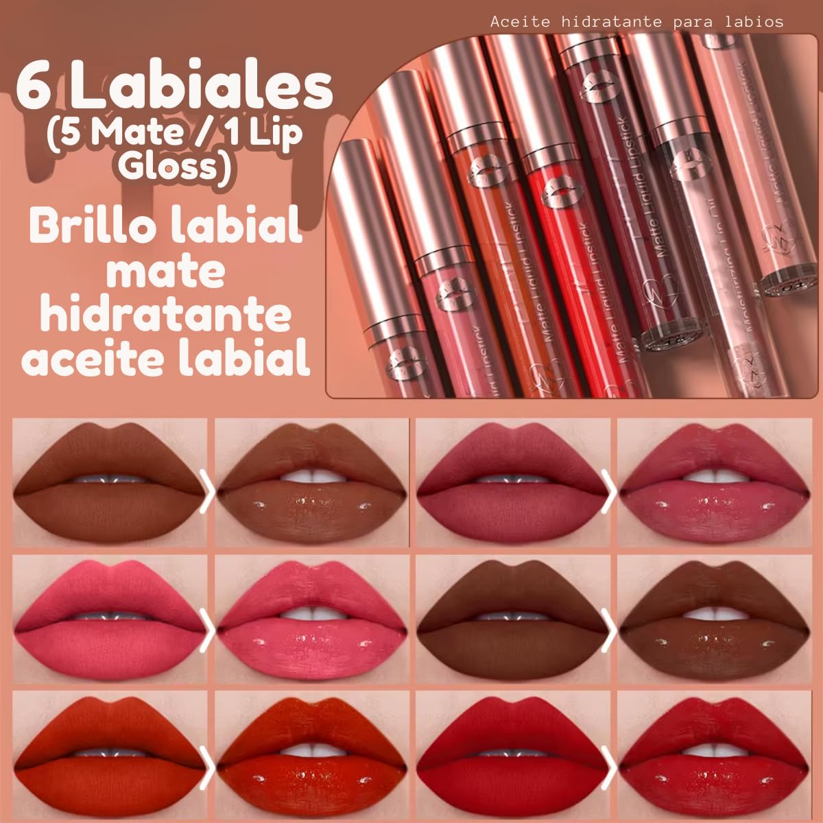 Set 3 Labiales Matte Larga Duración Maquillaje Waterproof Juego de brillo de labios de 3 piezas, Pintalabios líquido de larga duración, resistente al agua, mate, terciopelo, antiadherente, maquillaje (paq 4)