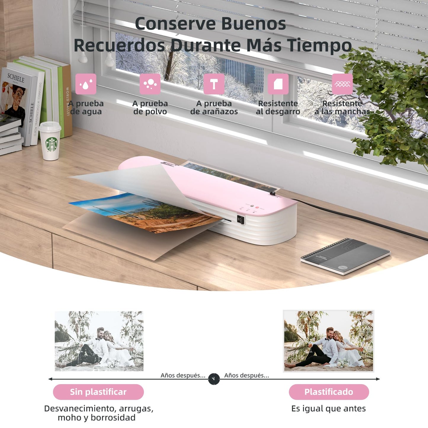GirlsHome Plastificadora Térmica, 8 en 1 Plastificadora con 300 Hojas de Plastificado, Plastificadora Térmica/Frio/Foil， Laminadora Enmicadora Térmica (Rosado)