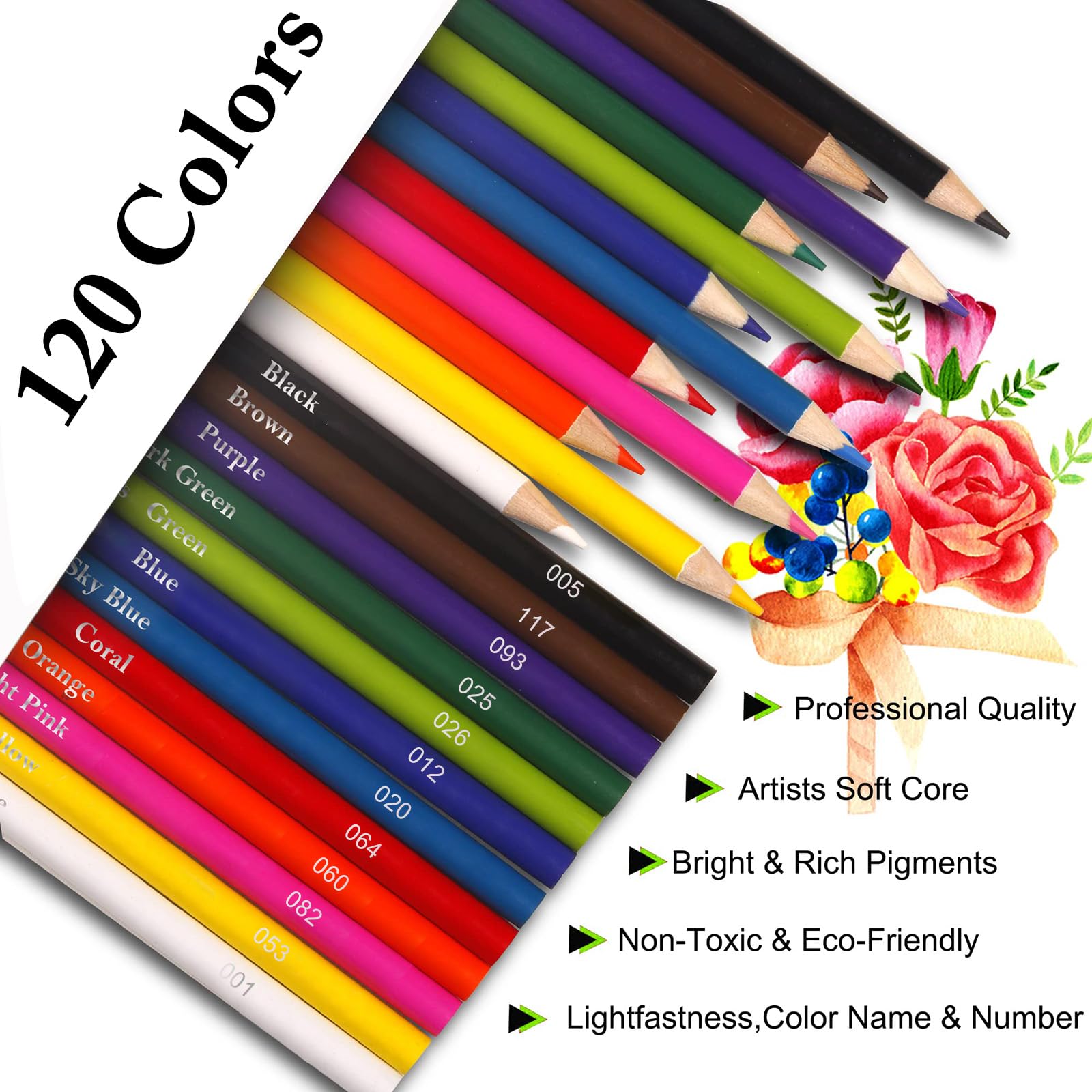 Lápices de Colores, Juego Profesional de 120 Colores, Núcleos a Base de Cera Suave Numerados, Para Dibujar, Dibujar, Sombrear y Colorear