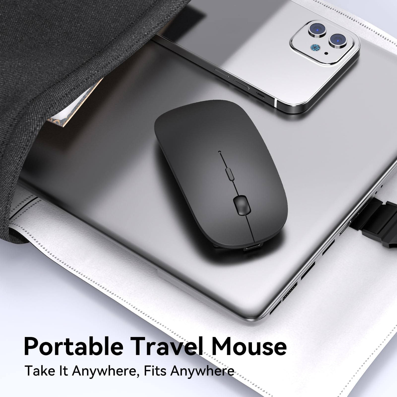cimetech Ratón inalámbrico Receptor USB A y Tipo C, Clic silencioso, Recargable Tipo C, Revestimiento de Goma Suave al Tacto, ratón de Viaje Delgado para Ordenador portátil MacBook Air/Pro -Negro