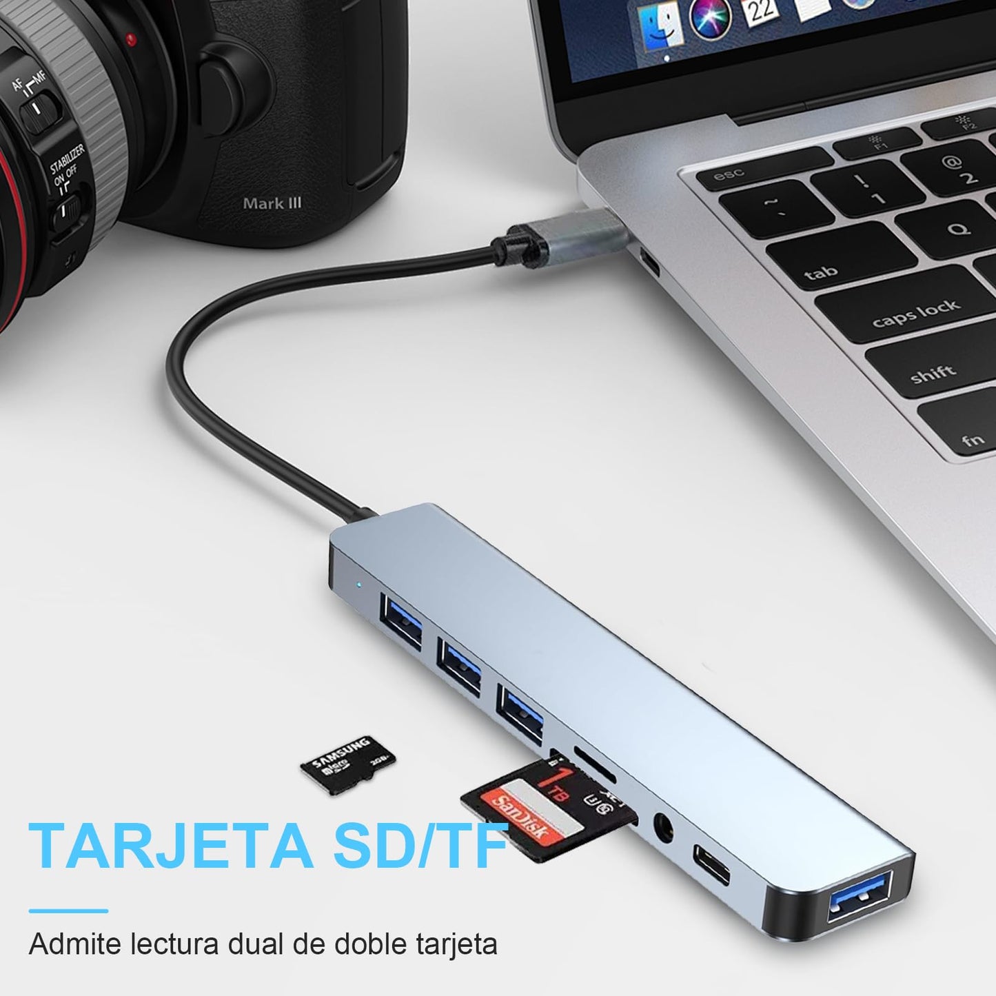 Glowlin HUB USB C, 8 and 1 Multi-Function Adapter to 1 USB3.0, 3 USB2.0, 3.5mm Jack, USB C Port Data, SD/TF Card Reader, Docking Station for MacBook Air/Pro iPad Surface Chromebook