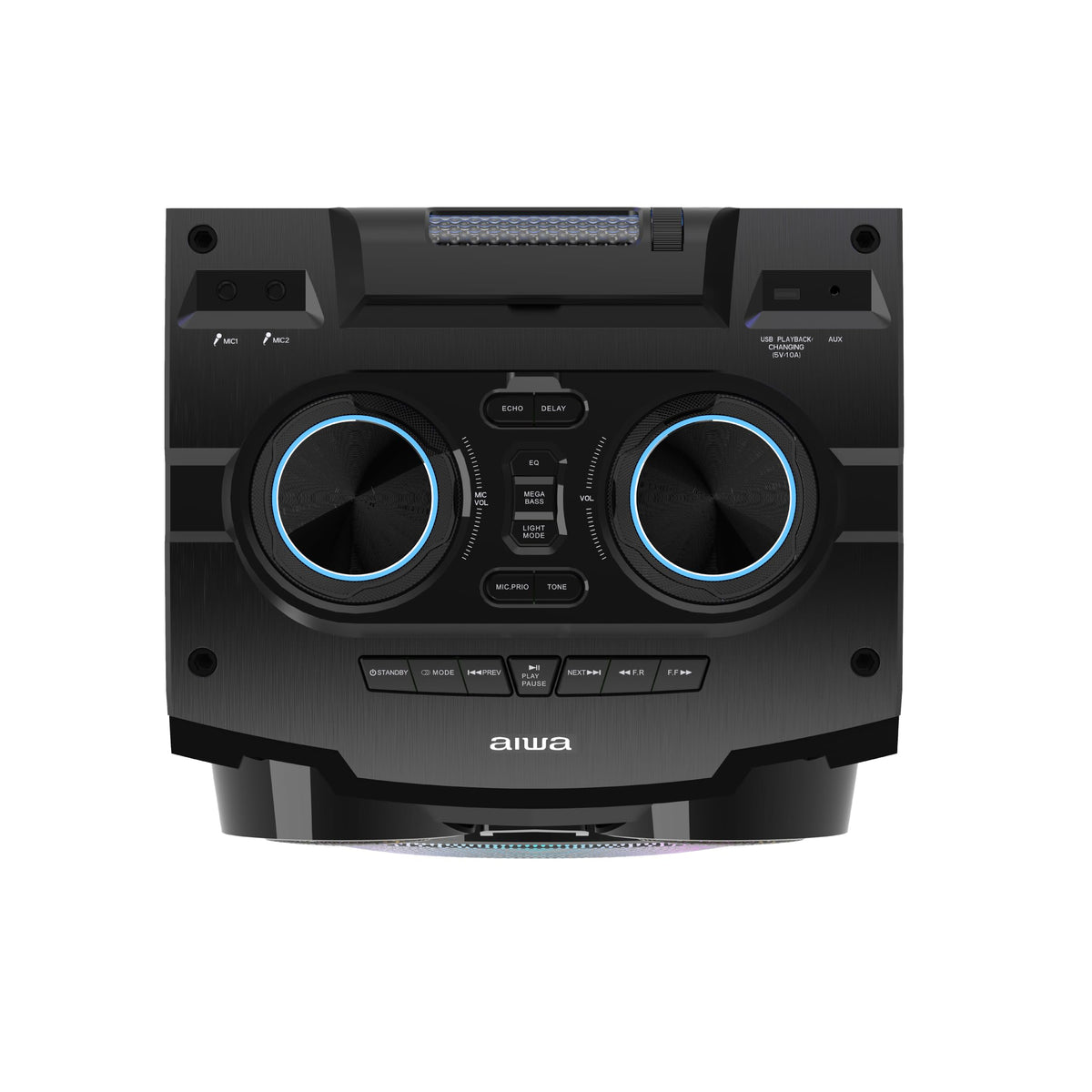 Bocina Bluetooth Aiwa DJ Top Negra con Luces LED y USB para Fiestas y Eventos
