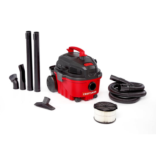 Craftsman CMXEVBE17040 - Vacador seco húmedo de 4 galones y 5.0 Picos, para aspiradora portátil en húmedo y seco con Filtro, Manguera y Accesorios para Limpieza doméstica y automotriz