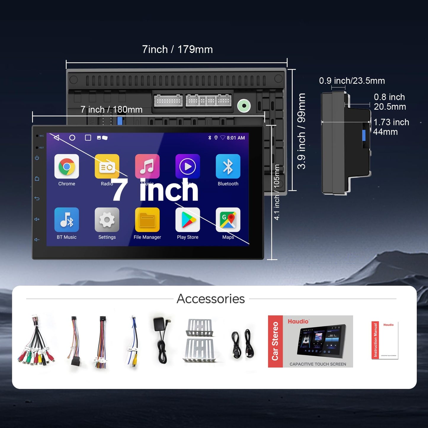 Pantalla táctil 7" para Auto con CarPlay/Android Auto inalámbrico, estéreo Doble DIN y cámara de reversa (2+32GB, cámara no incluida)