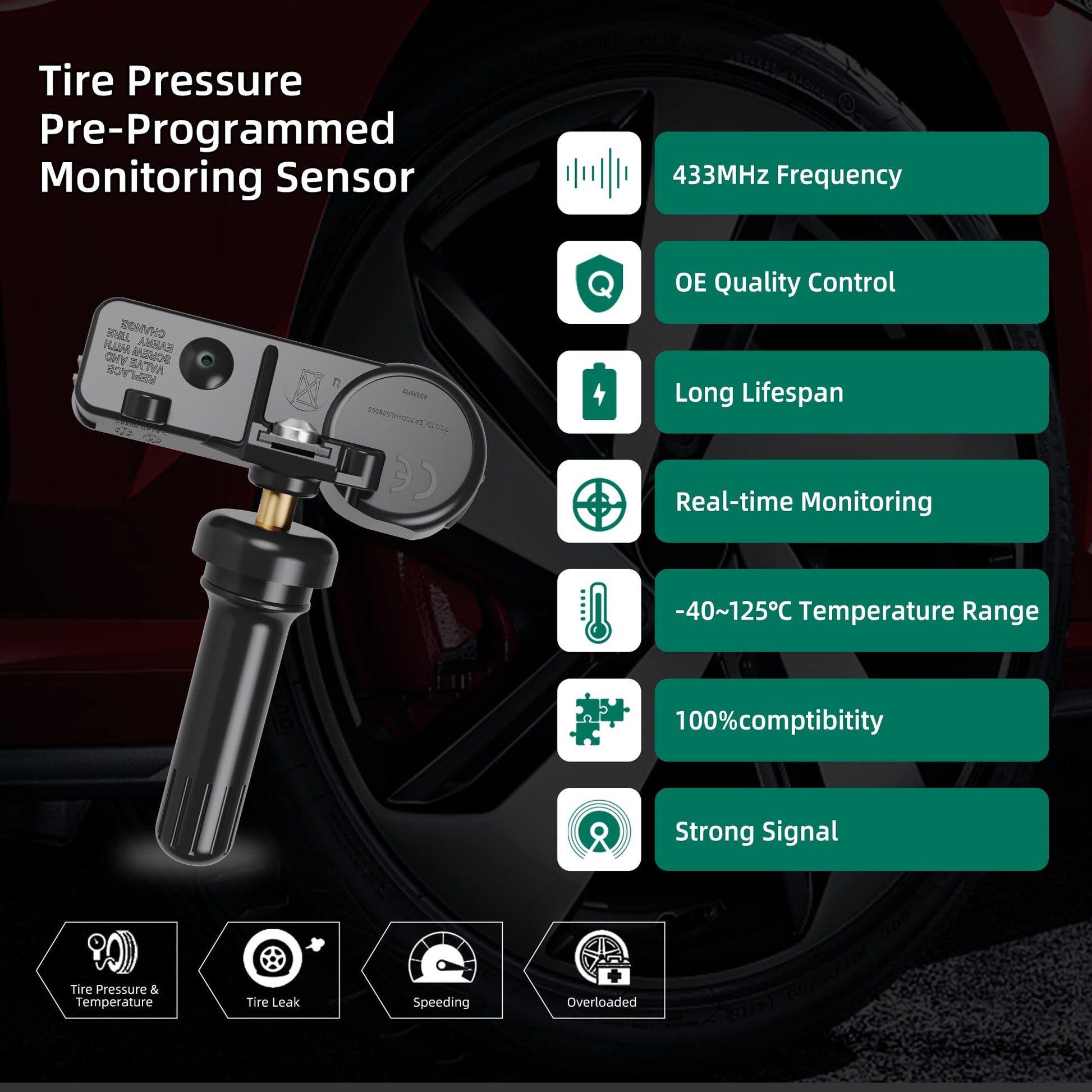 CDWTPS Sensor TPMS, sistema de monitor de presión de neumáticos de 433 Mhz compatible con Chrysler Dodge Jeep Ram Fiat reemplaza #56029398AB 68241067AA