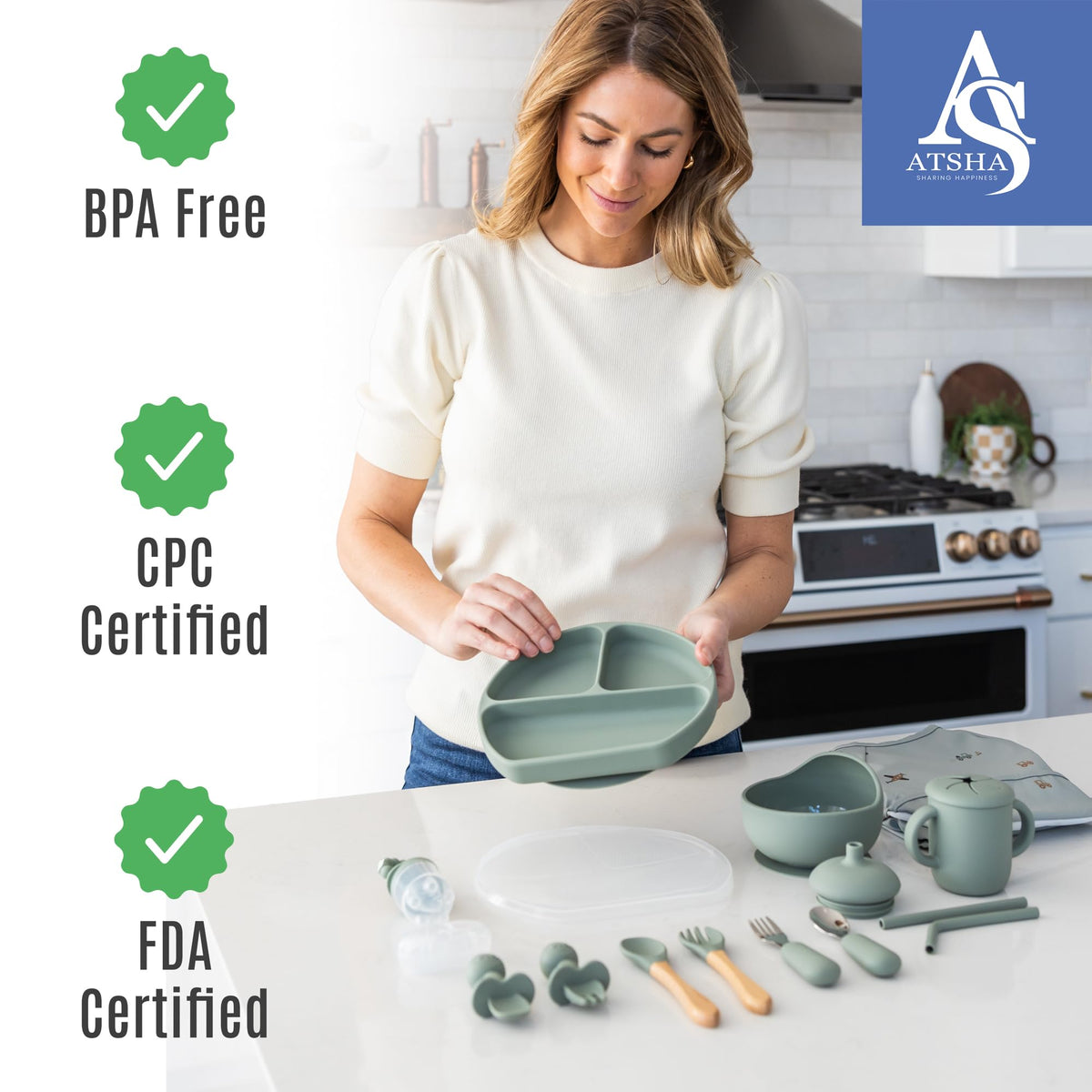 Juego de alimentación de bebé de silicona, 19 piezas de suministros de destete LED para bebé, incluye plato de silicona para bebé con cubierta, taza para beber, 3 juegos de tenedores, tetter de