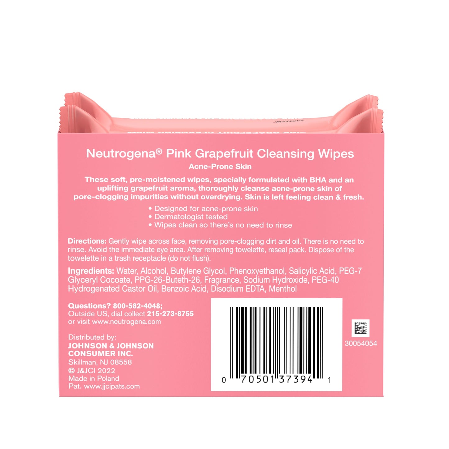 Neutrogena Twin Pack sin Aceite Limpiador Wipes, Pink Grapefruit