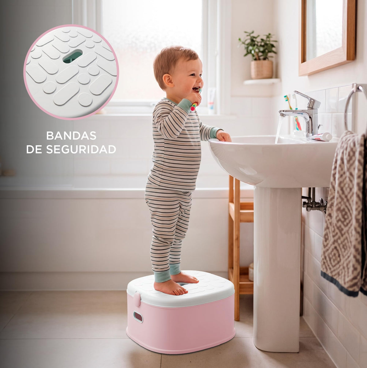 BEBBLY Bañito Entrenador Infantil 3 en 1, Bacinica, Asiento Reductor y Banco con Almacenamiento Antiderrapante para Niños de 6 Meses a 3 Años, Fácil de Limpiar, para Aprender a ir al Baño (Rosa)