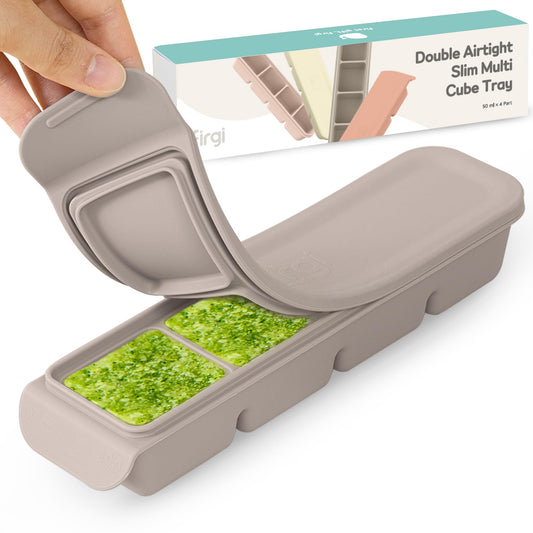 Firgi - Bandeja de silicona para congelador con tapa, 100 % silicona platino de grado alimenticio, resistente a fugas y apta para lavaplatos para preparación de alimentos para bebés, leche materna
