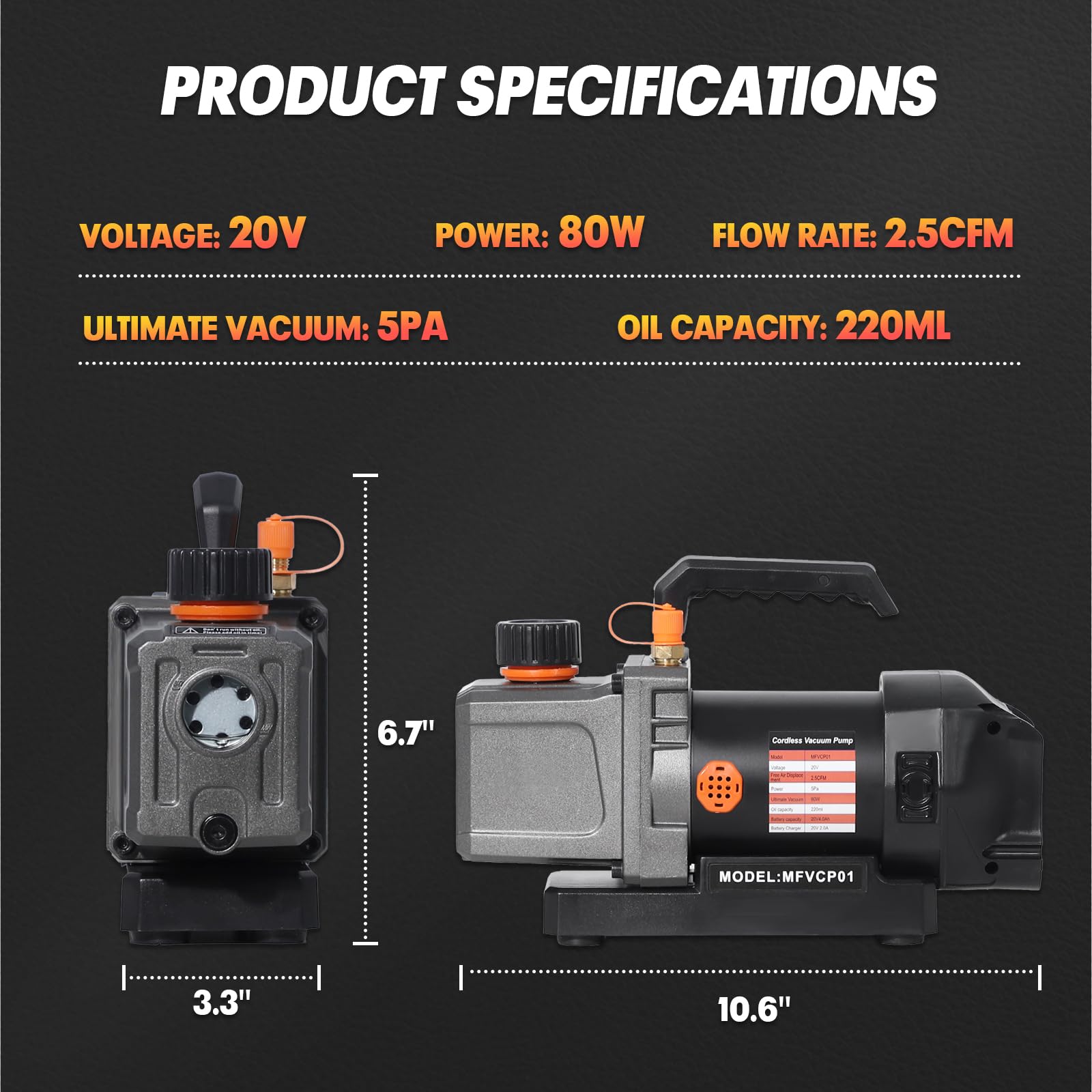 Kit de bomba de aspiradora inalámbrica de 2.5 CFM compatible con batería Dewalt de 20 V máximo, 80 W de una sola etapa, alimentado por batería, con batería de 4.0 Ah, botella de aceite de 220 ml