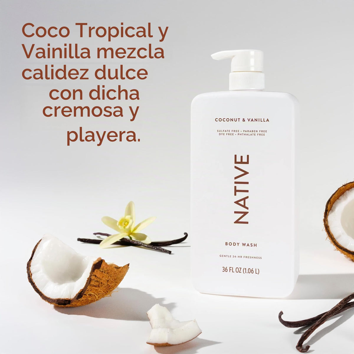 Native Body Wash for Women, Men | Sulfate Free, Paraben Free, Dye Free, with Naturally Derived Clean Ingredients, 36 oz bottle with pump - Pack of 1 (Coconut & Vanilla)