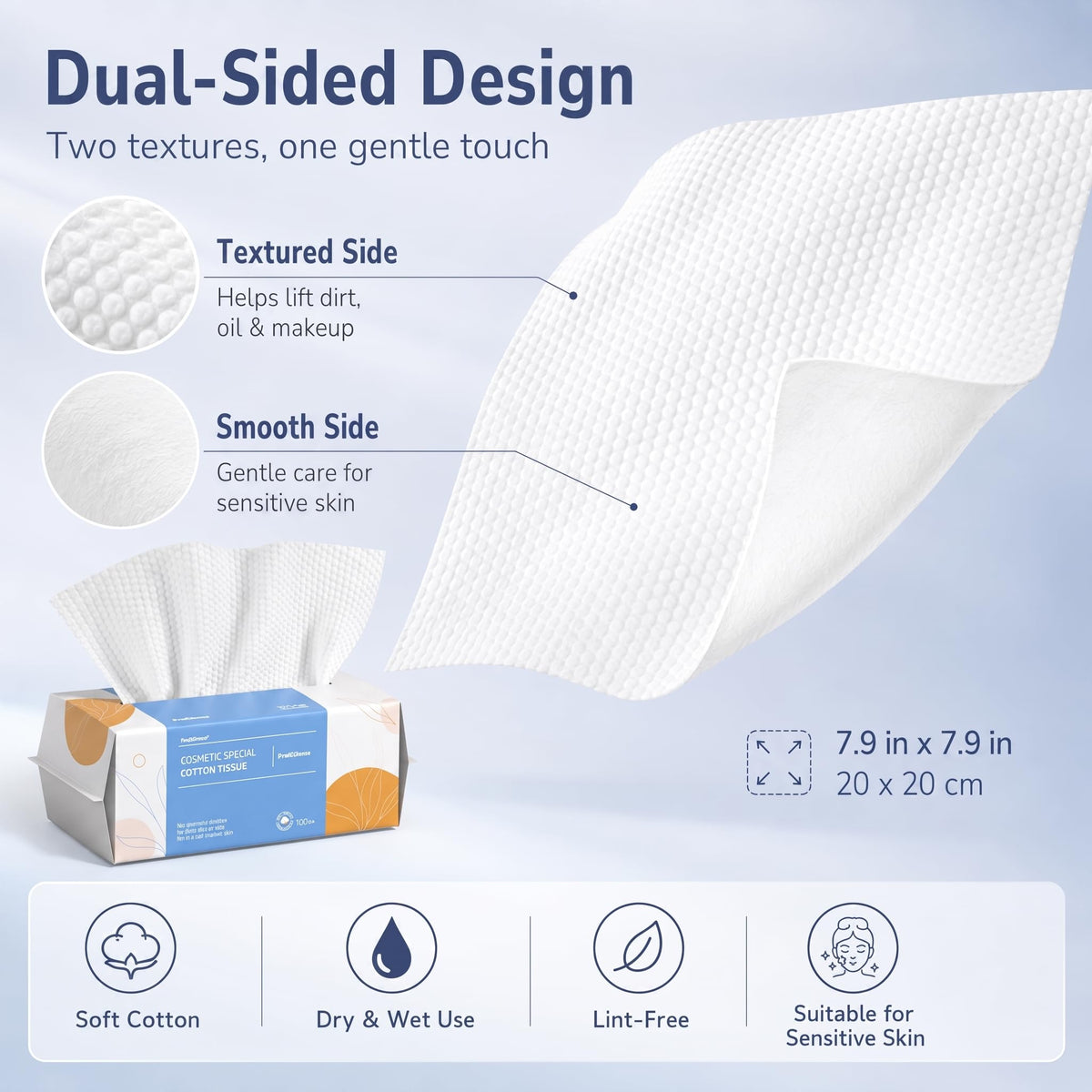 PoeticEHome Toallita suave y seca, 100% algodón, toalla facial desechable, sin pelusas, uso húmedo en seco para piel sensible, limpieza facial, eliminación de maquillaje, limpieza de superficies (300 unidades)