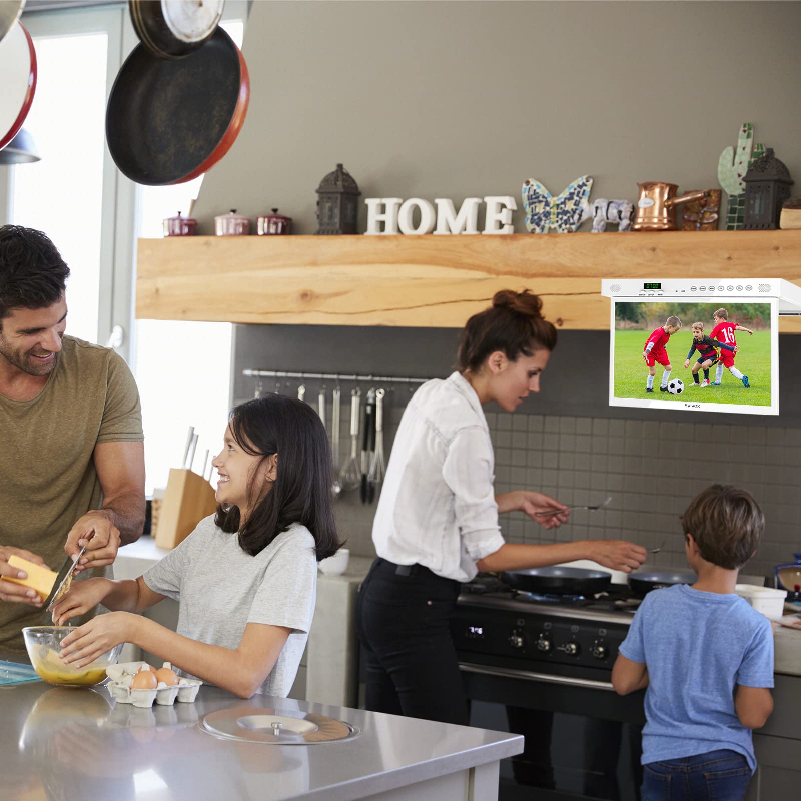 Smart TV SYLVOX Blanco Puro Rotación 360° y Visualización Abatible para Cocina y RV
