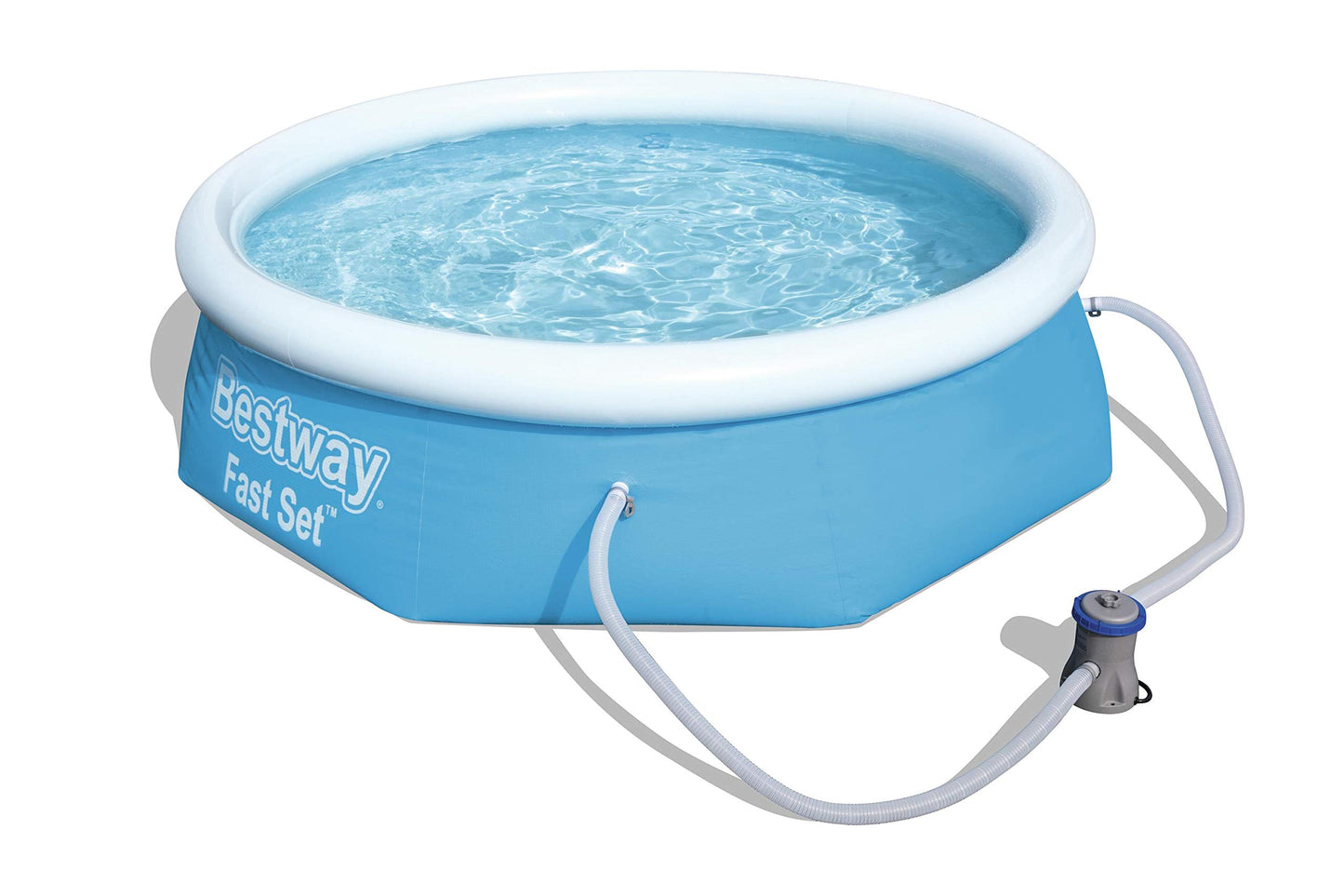 Alberca inflable red azul Fast Set con bomba y filtro, medidas 8´X 26" / 2.44mX66cm, capacidad 2,100 lts