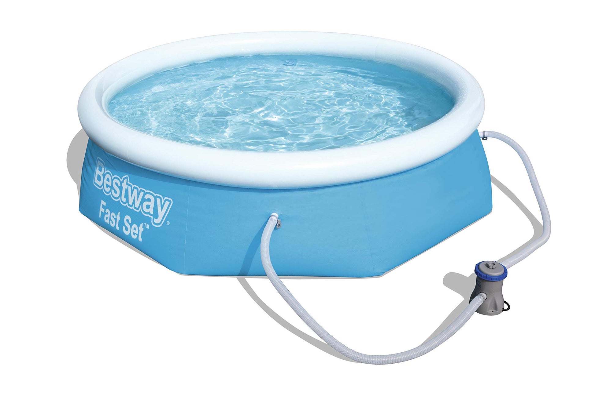 Alberca inflable red azul Fast Set con bomba y filtro, medidas 8´X 26" / 2.44mX66cm, capacidad 2,100 lts