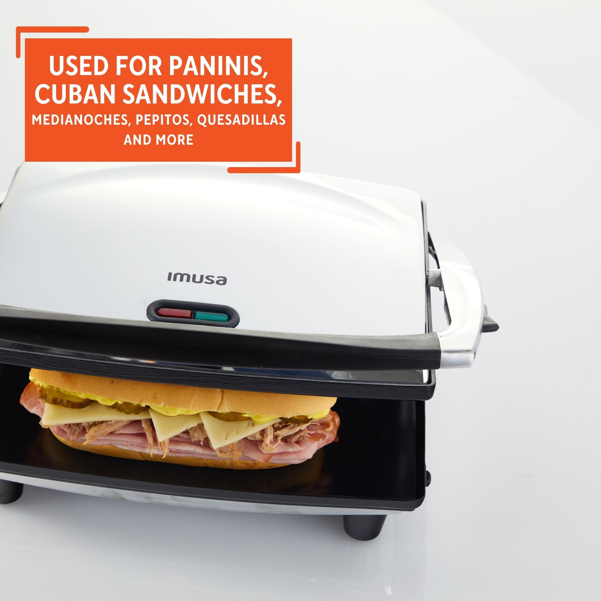 IMUSA - Sandwichera Panini de acero inoxidable de 12 x 10 pulgadas con placas antiadherentes de cerámica