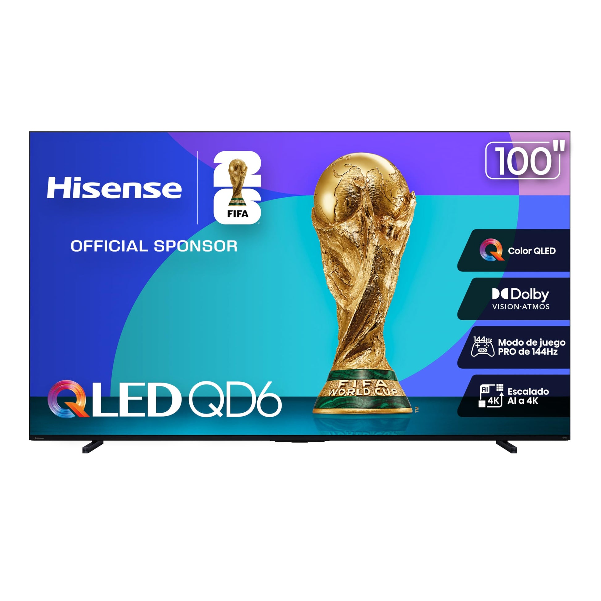 Hisense Television QD6QFM(Modelo 2025) Pantalla 100 Pulgadas,QLED Smart Fire TV UHD 4K,Control Remoto por Voz con Alexa,Escalado AI a 4K,Dolby Vision Atmos, Modo de Juego Pro de 144 Hz
