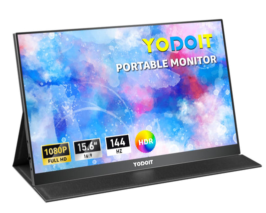 Yodoit Monitor Portátil de 15,6 Pulgadas 144 Hz, 1920 x 1080 FHD Pantalla IPS con USB Tipo C HDMI, Altavoz Integrado, Pantalla para PC, Laptop, Xbox, PS 3/4/5, Switch y TV