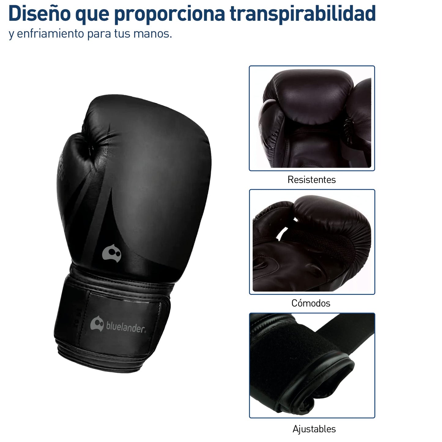 Bluelander Guantes de Boxeo 16 Oz, Ideal para Hombres y Mujeres, Guantes para Box, con Protector Bucal, Entremaniento, Absorción de Impactos y Correa de Velcro para Kickboxing y MMA