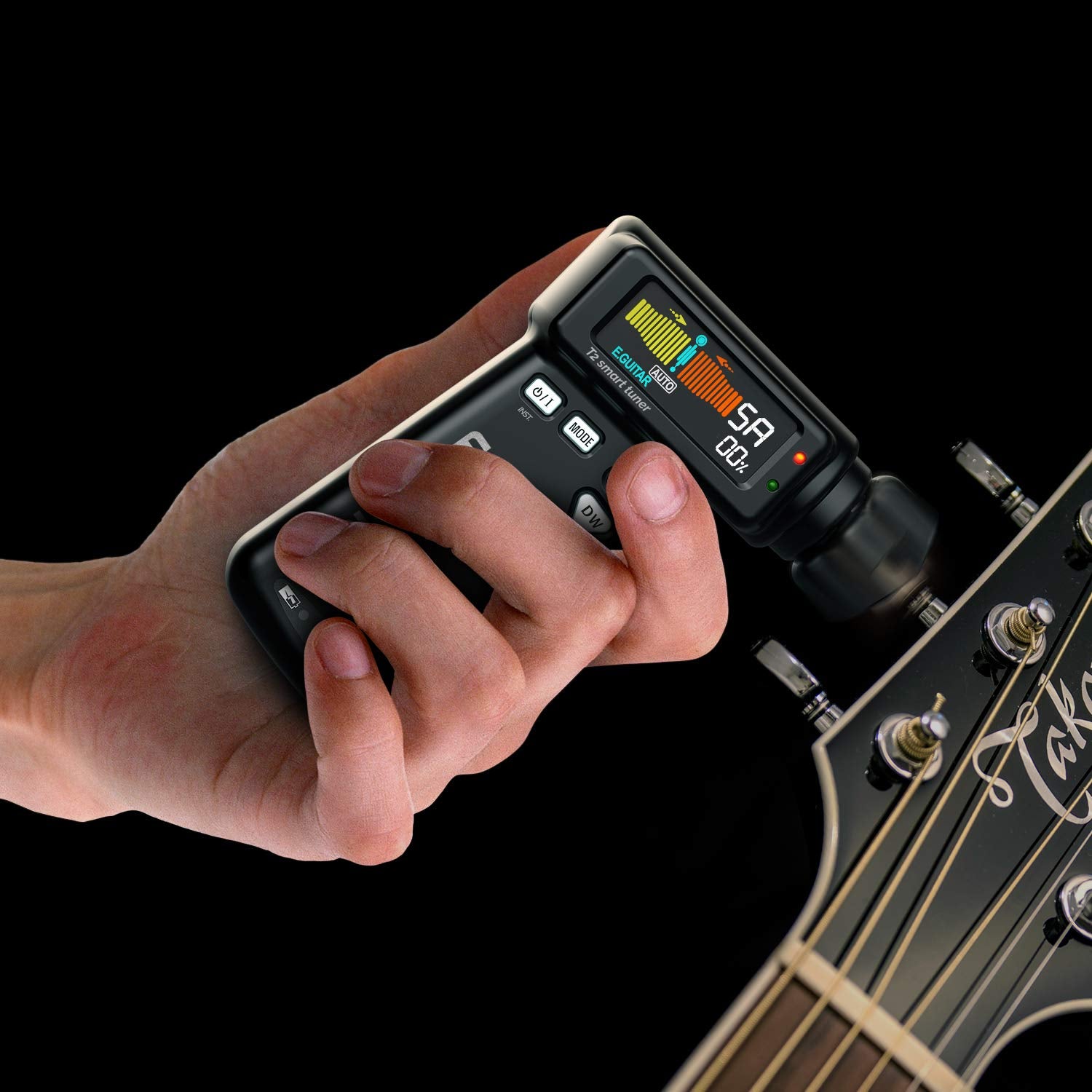 JOWOOM - T2 Afinador automático inteligente rápido para guitarras acústicas y ukulelele, con bobinador eléctrico de cuerdas de 180 rpm, seguro, grado profesional, batería recargable por USB, negro