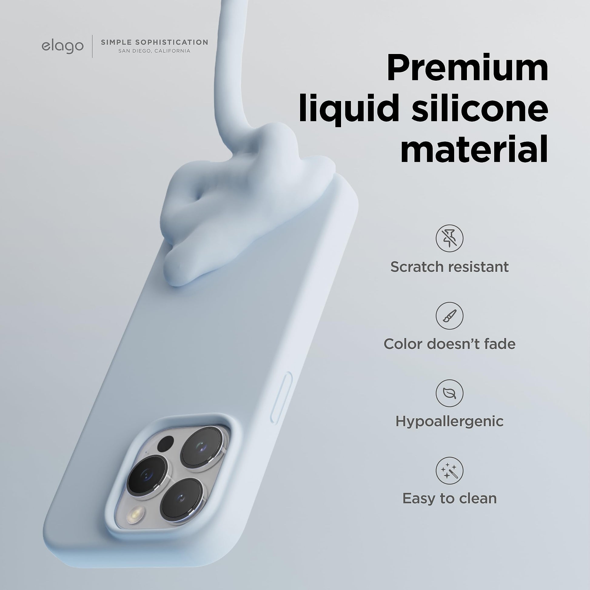 Funda Silicona Líquida elago Azul Celeste Compatible con iPhone 15 Pro con Estructura a Prueba de Golpes y Forro de Microfibra Suave