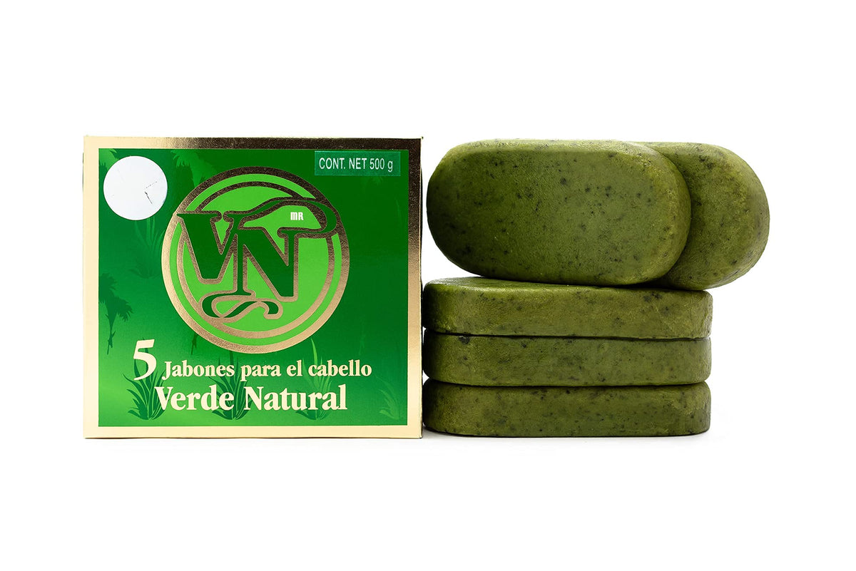 VERDE NATURAL - Jabón para el Cabello - Detiene la perdida de Cabello - Paquete de 5 jabones - Elaborado de forma artesanal