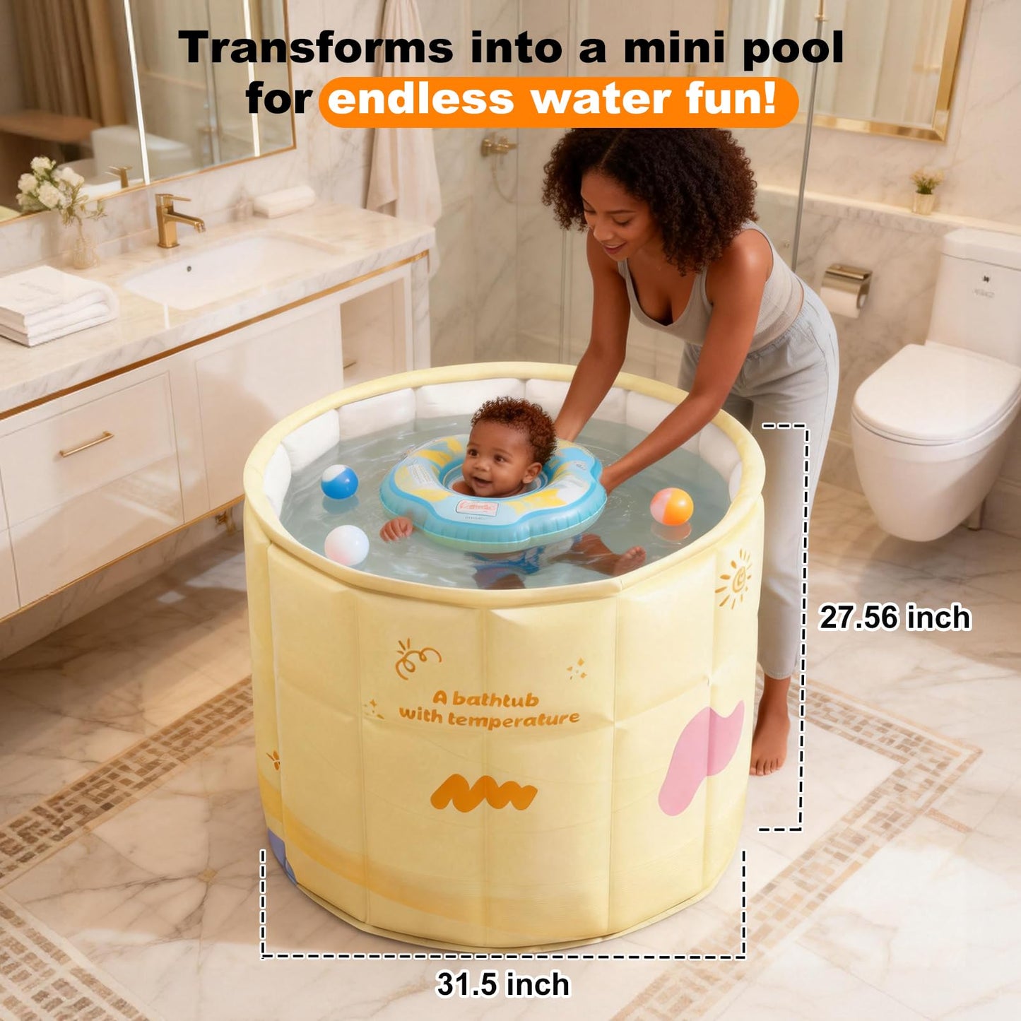 tina portátil para niños de 27.5 x 31.5 pulgadas, plegable, sin instalación, tina de hielo para ducha, baño, spa caliente, tina de pie